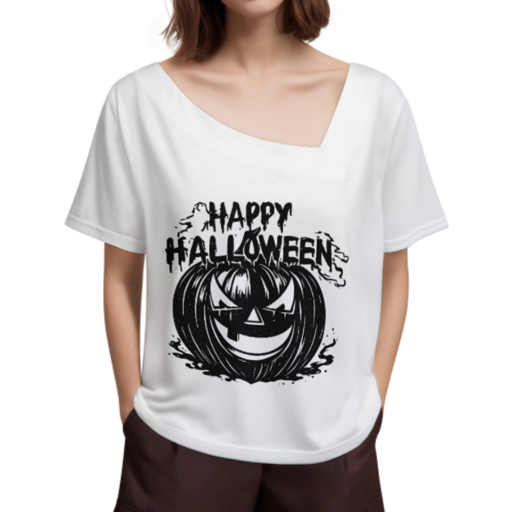 Happy Halloween Pumpkin Graphic T-Shirt – Spooky Jack-O’-Lantern Horror Style Tee for Halloween Parties(z239)