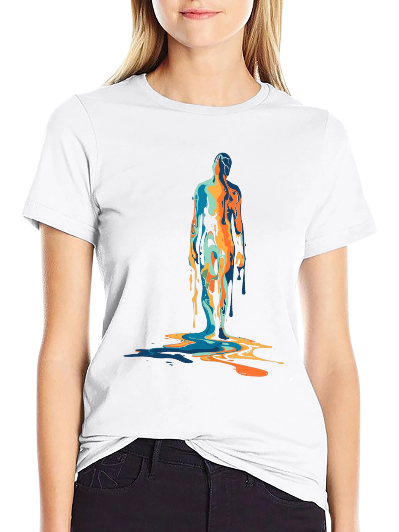 Abstract Dripping Figure Graphic Tee - Black
