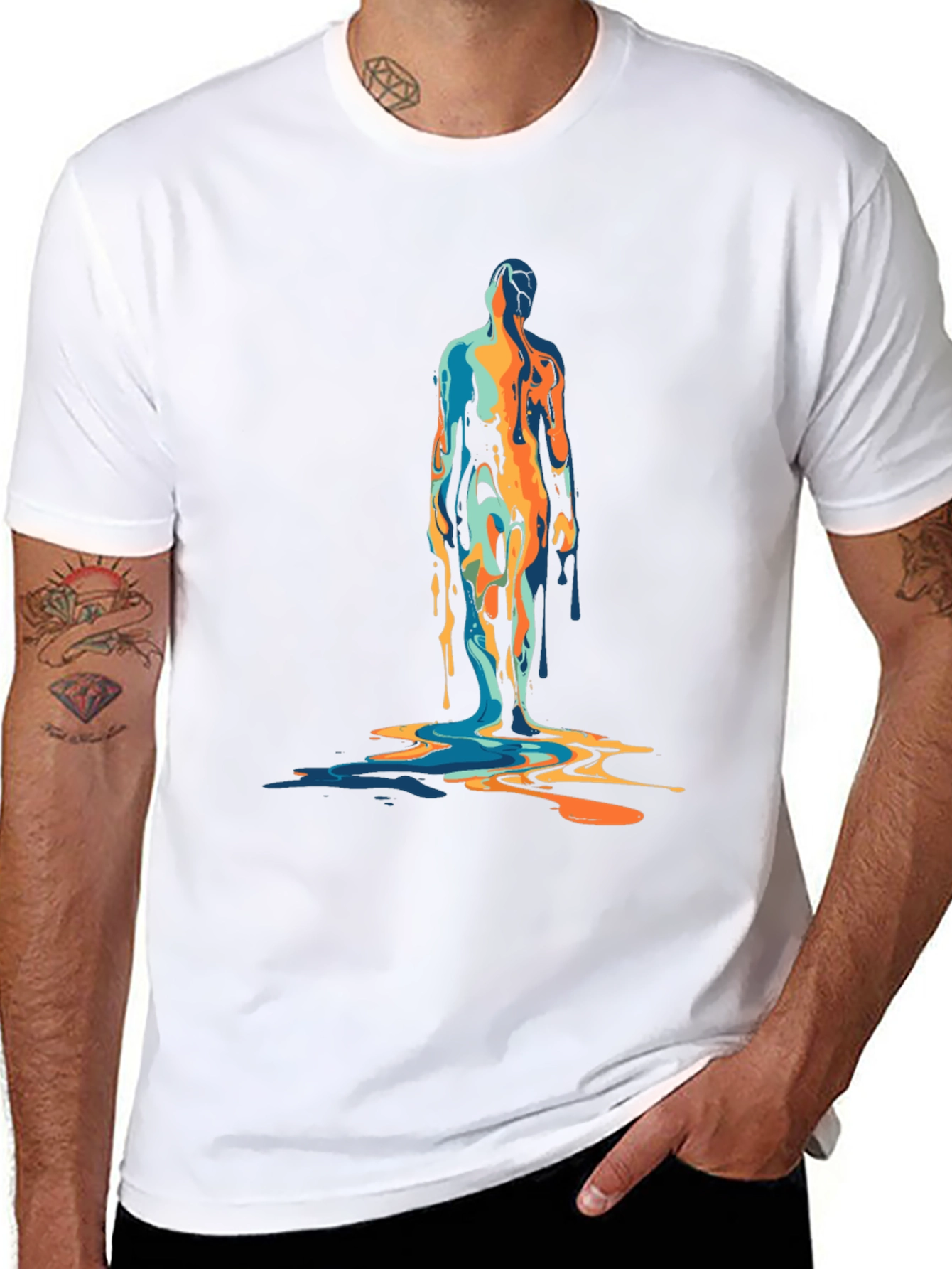 Abstract Dripping Figure Graphic Tee - Black