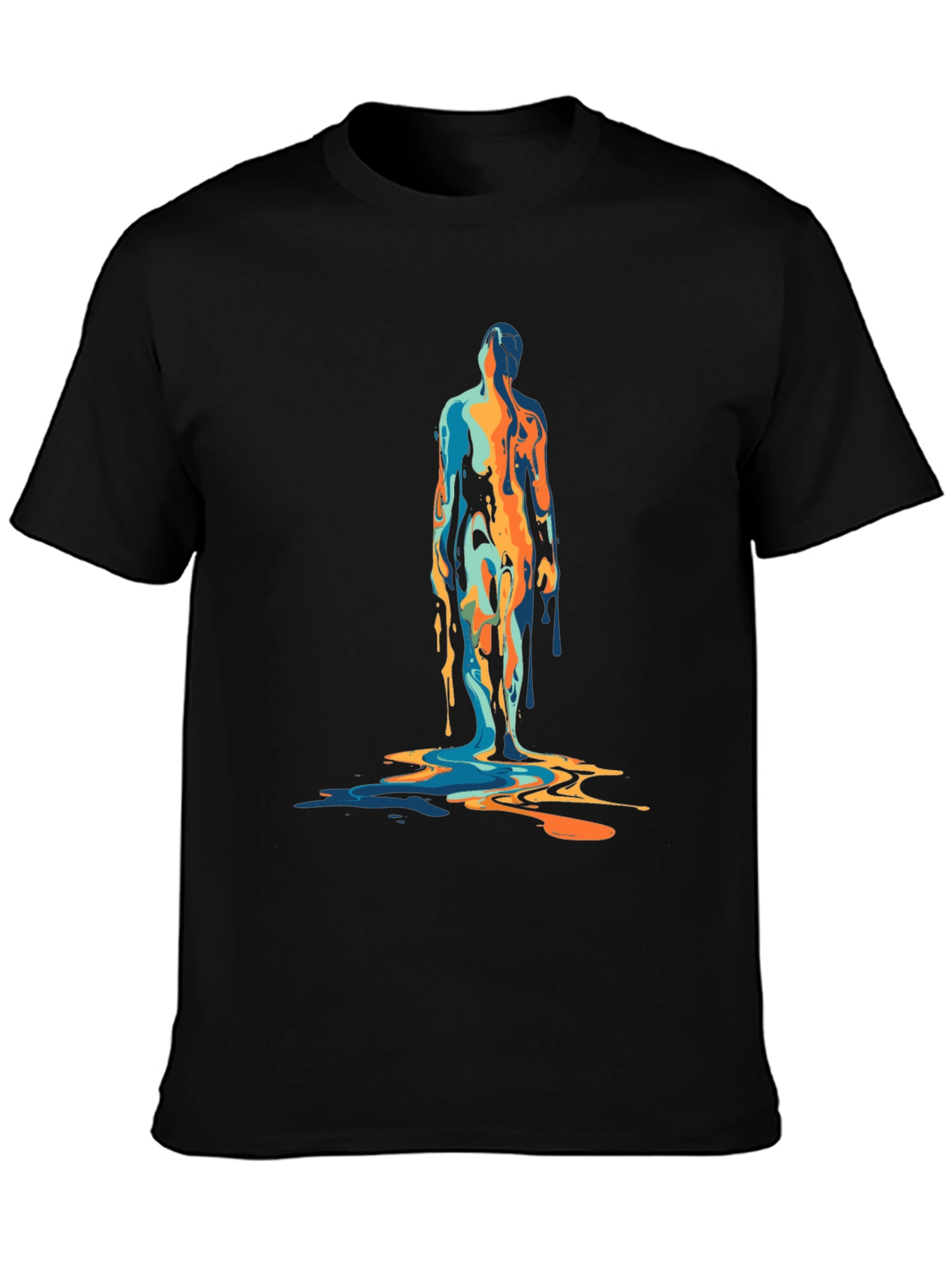 Abstract Dripping Figure Graphic Tee - Black