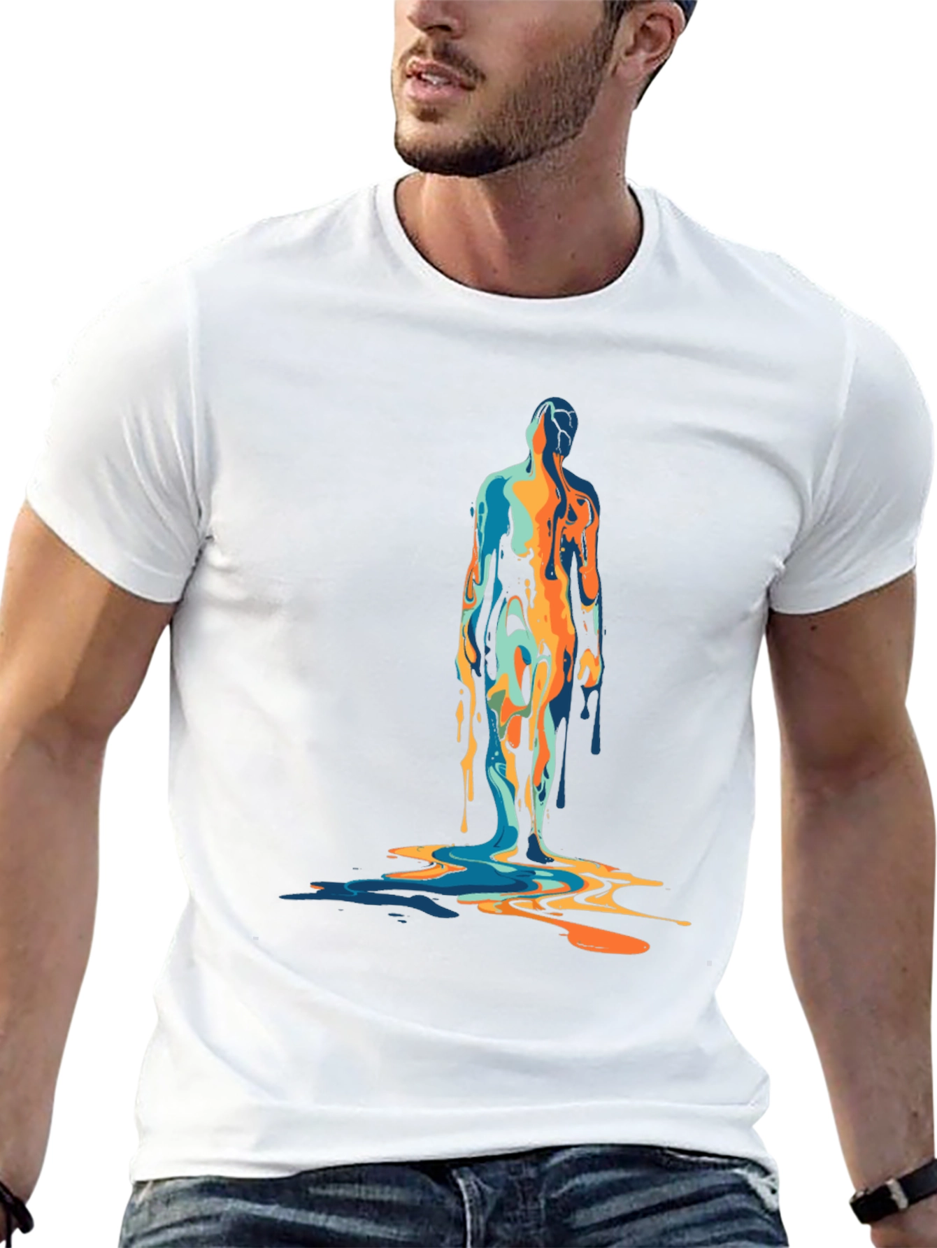 Abstract Dripping Figure Graphic Tee - Black