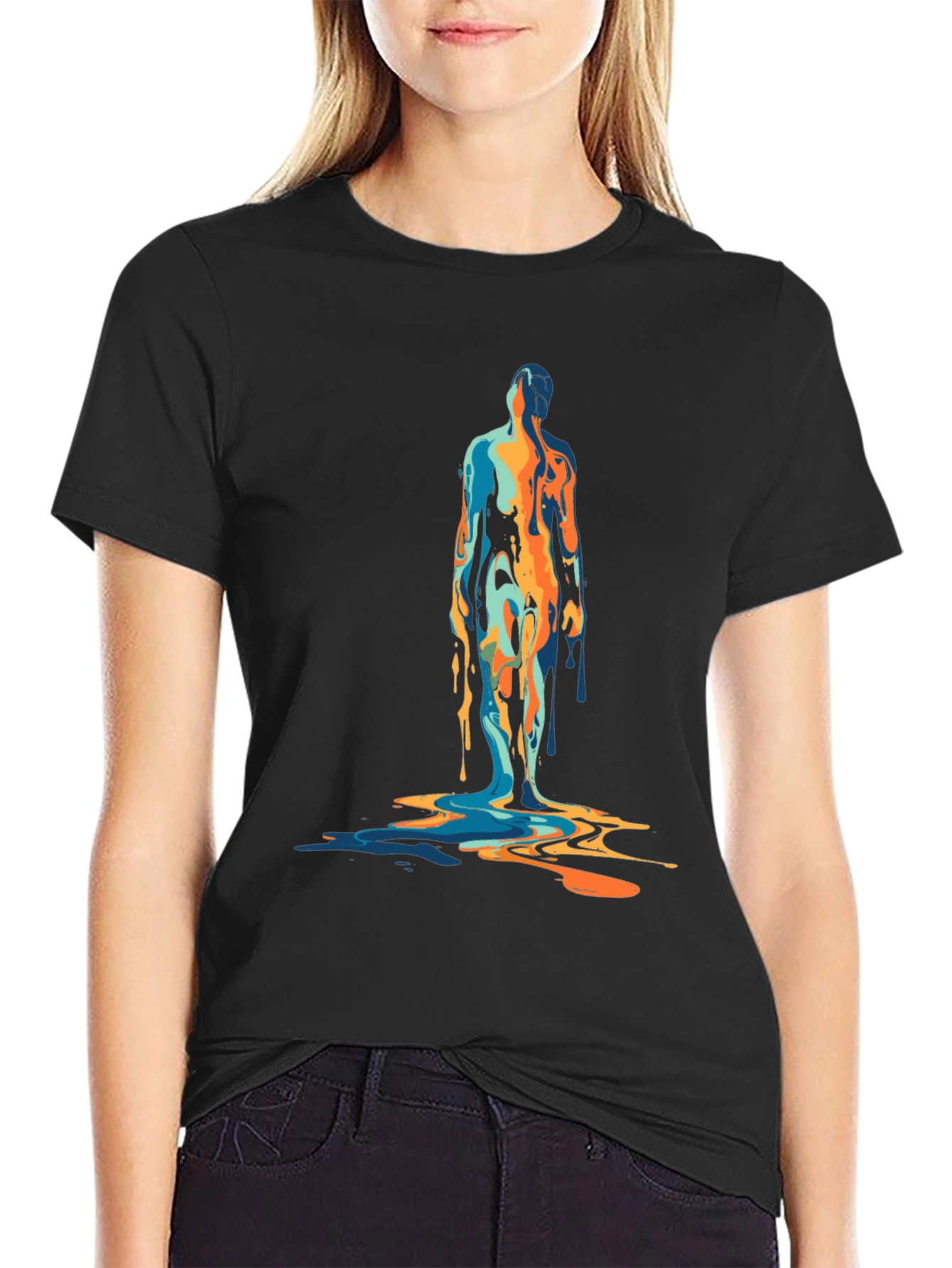 Abstract Dripping Figure Graphic Tee - Black