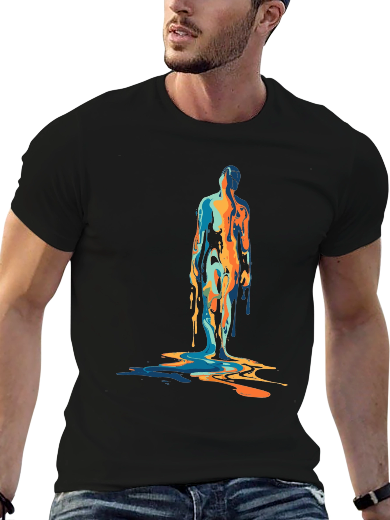 Abstract Dripping Figure Graphic Tee - Black