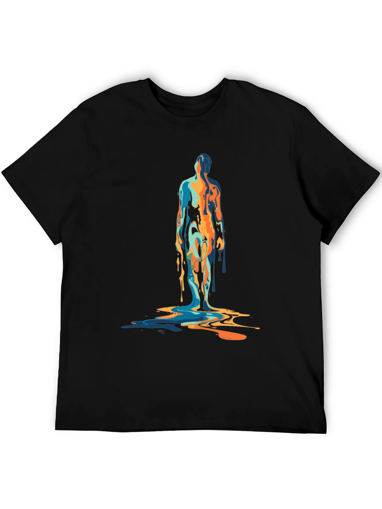Abstract Dripping Figure Graphic Tee - Black