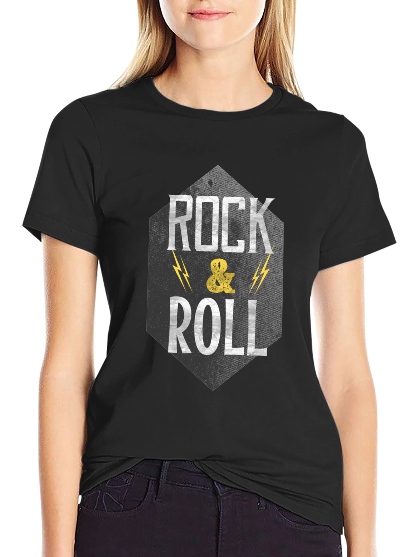 Rock & Roll Graphic Print Black T-Shirt