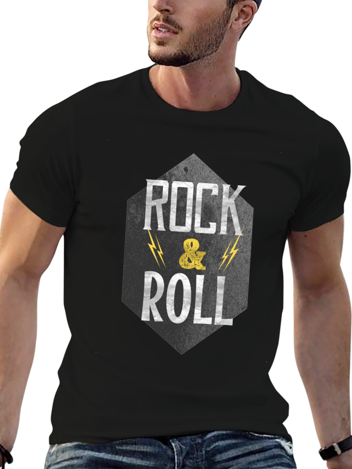Rock & Roll Graphic Print Black T-Shirt