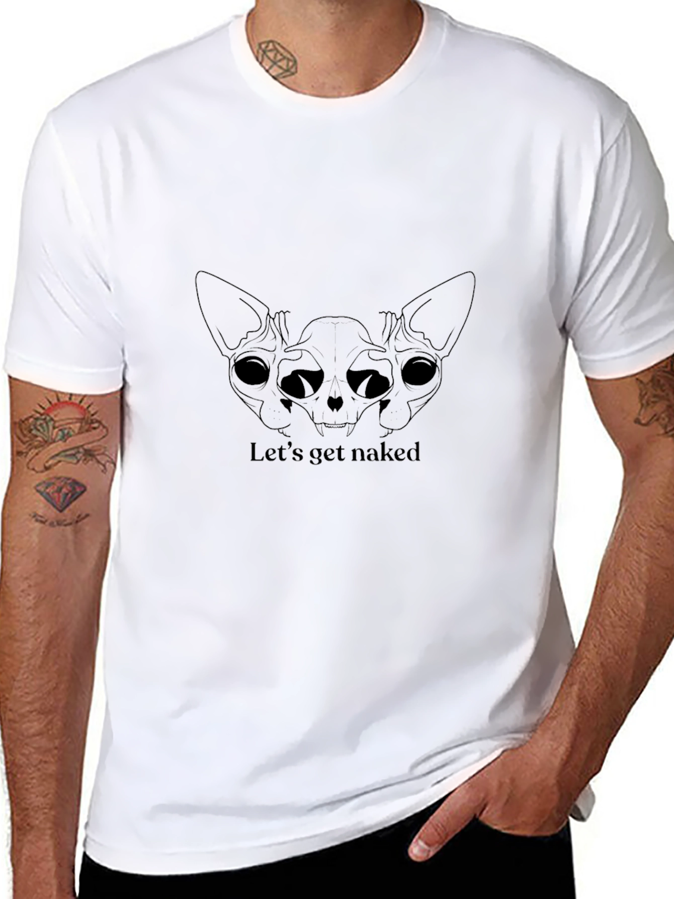 Skull Cat Graphic T-Shirt - Lets Get Naked!
