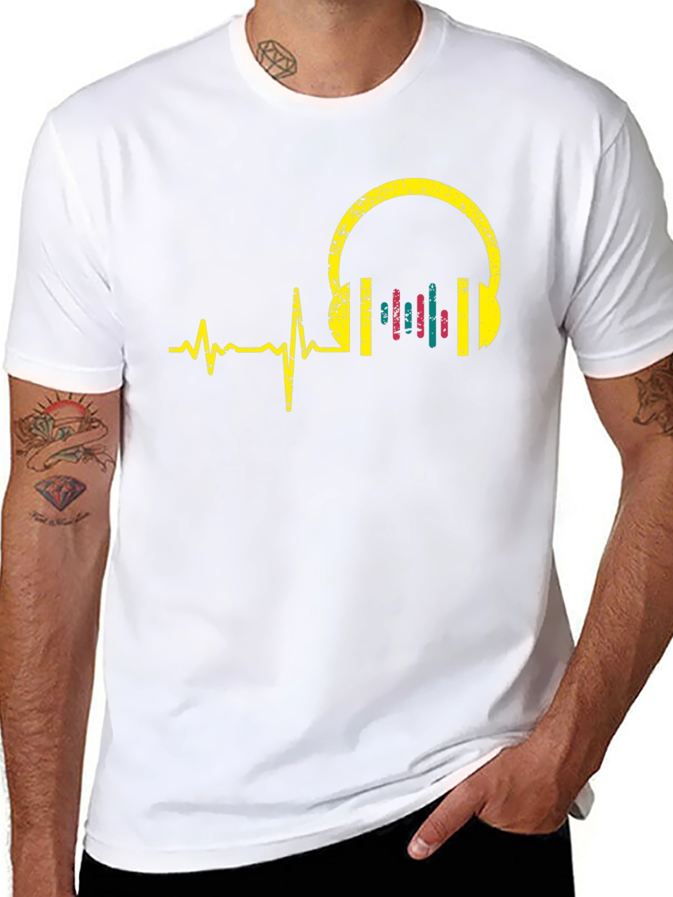 Music Lover T-Shirt - Headphone Heartbeat Design