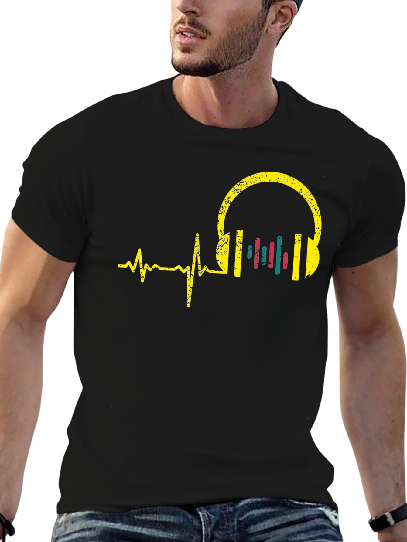 Music Lover T-Shirt - Headphone Heartbeat Design