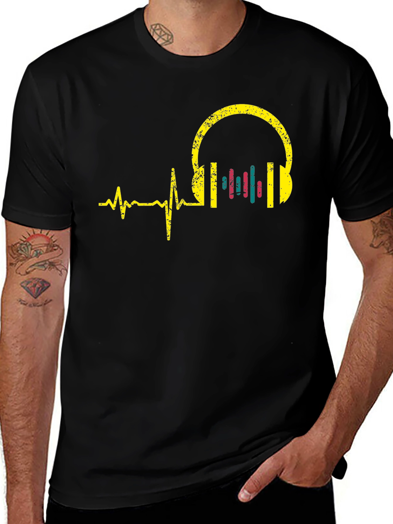 Music Lover T-Shirt - Headphone Heartbeat Design