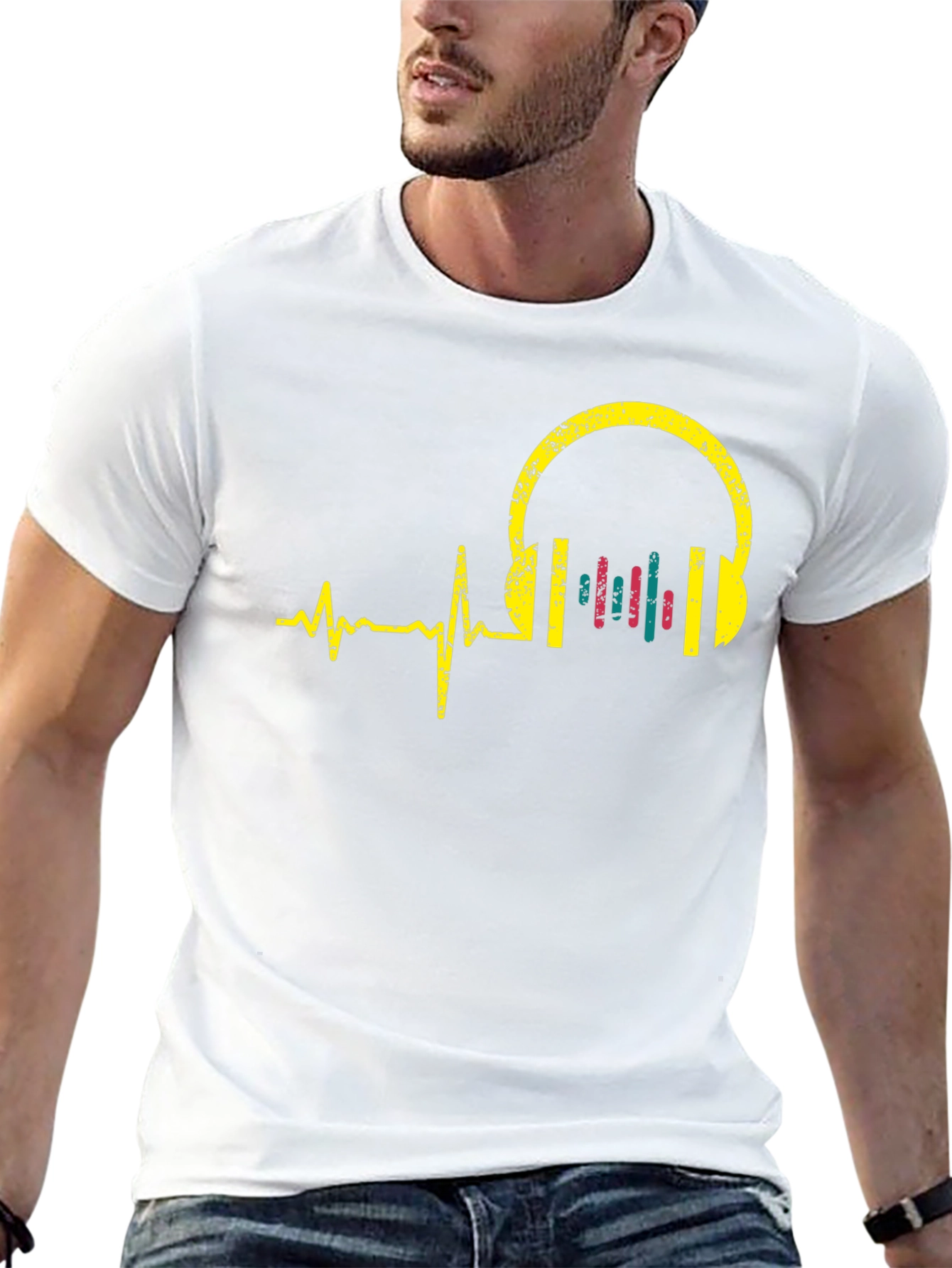 Music Lover T-Shirt - Headphone Heartbeat Design