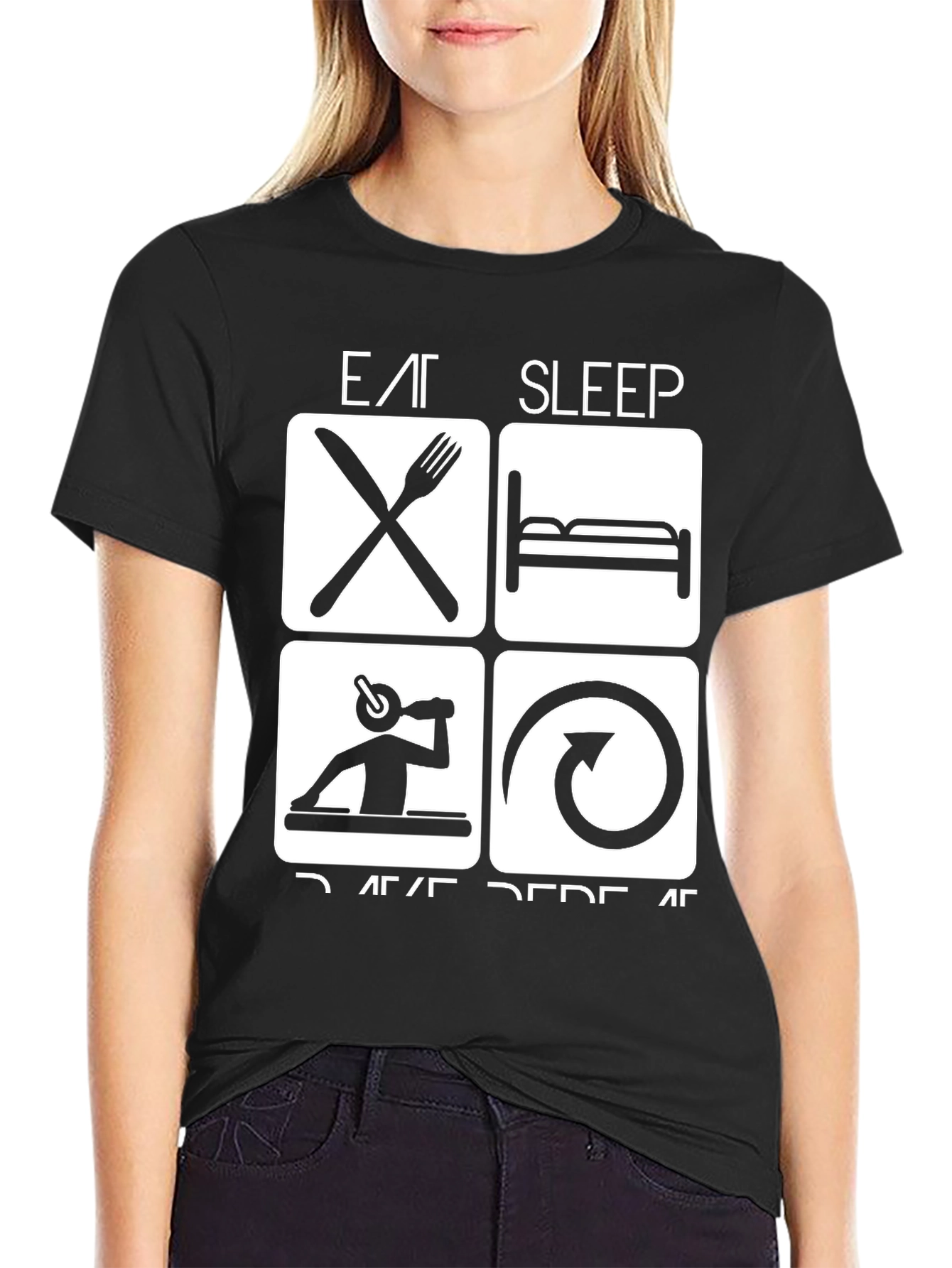 Eat Sleep Rave Repeat Black Graphic Tee