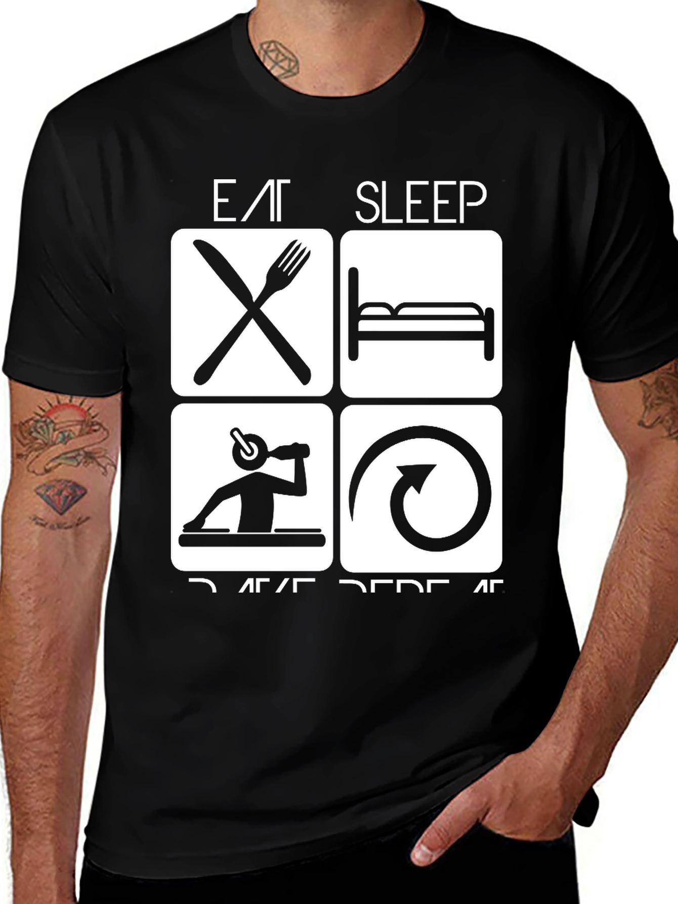 Eat Sleep Rave Repeat Black Graphic Tee