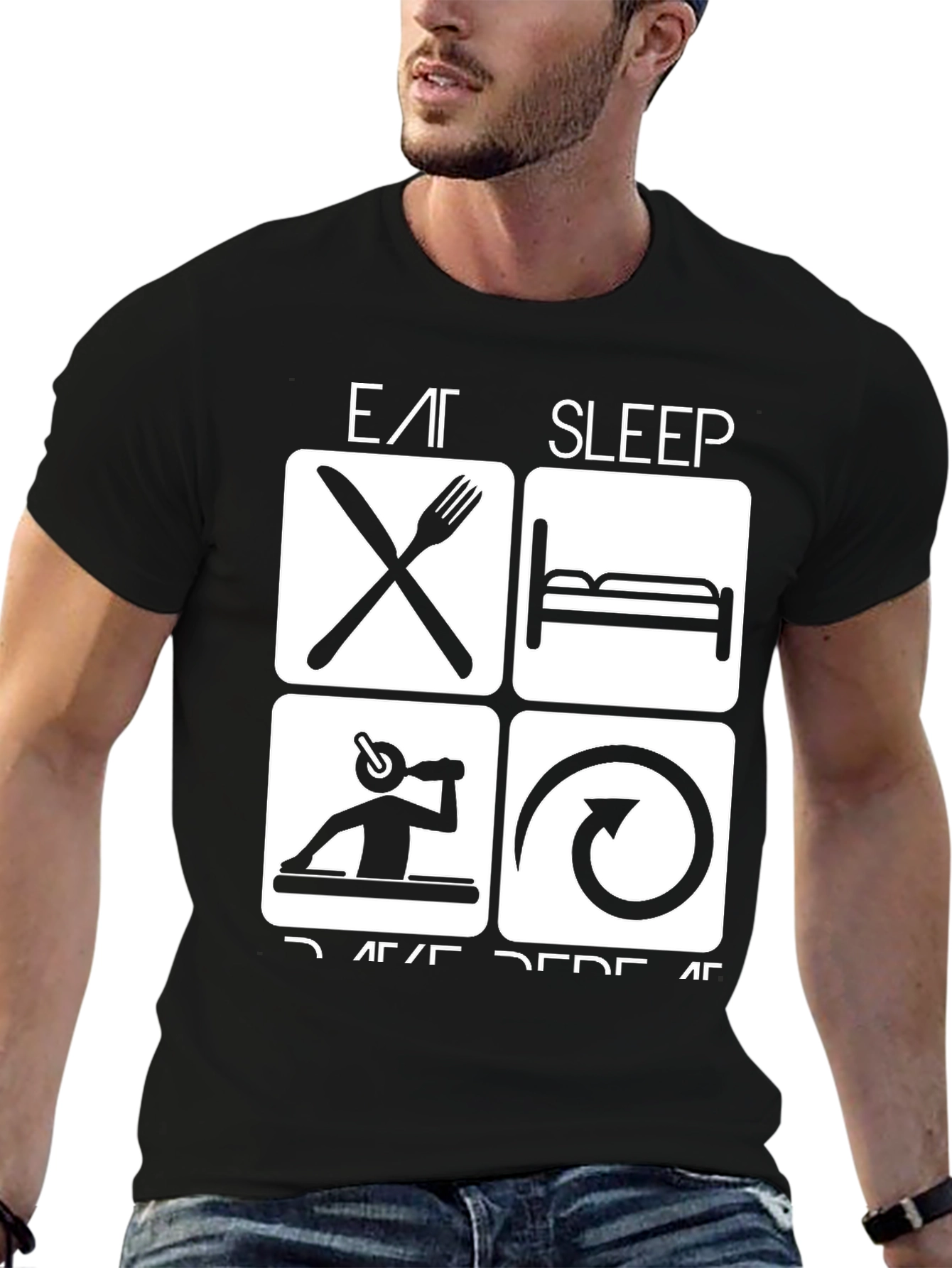 Eat Sleep Rave Repeat Black Graphic Tee