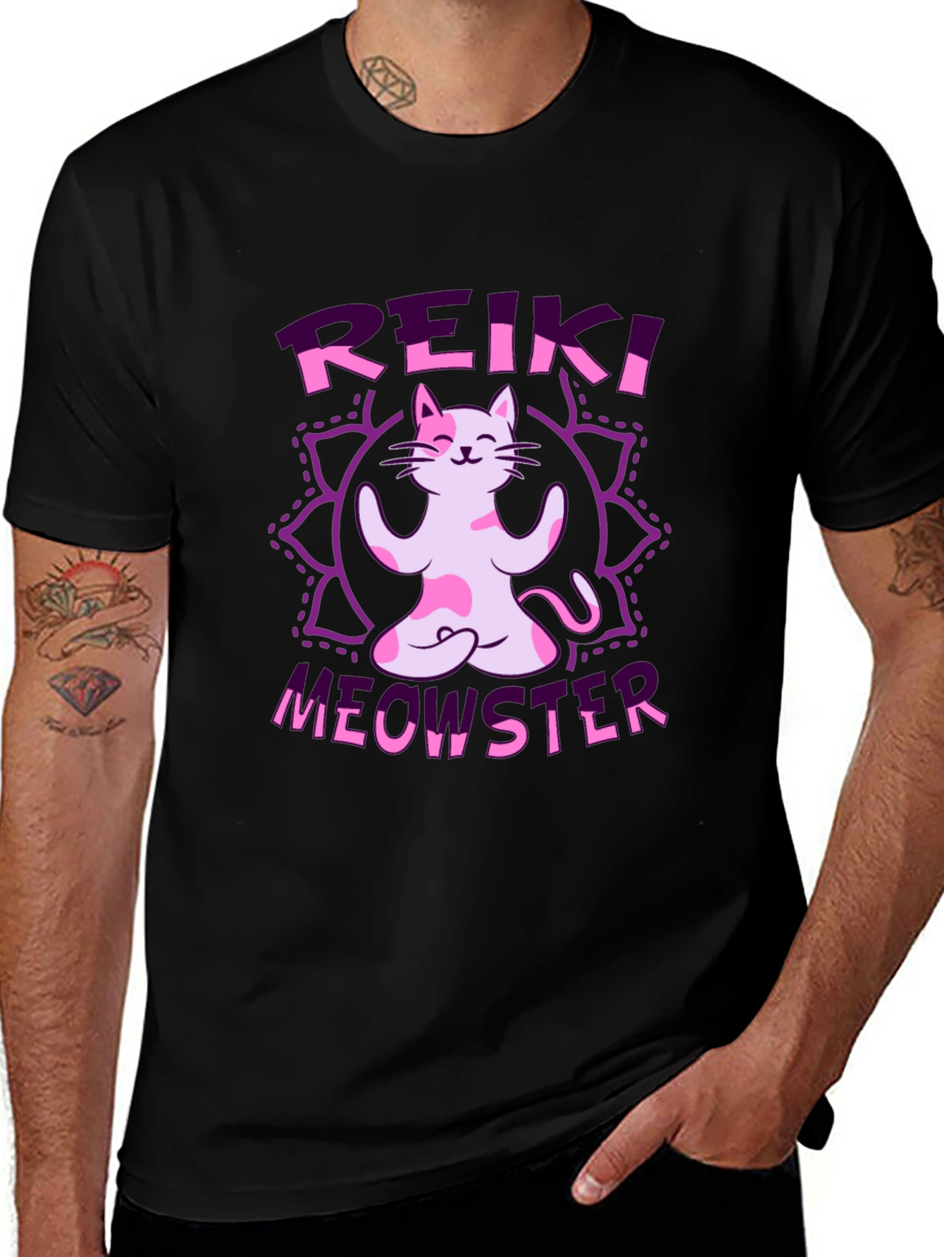 Reiki Meowster Black Graphic Tee