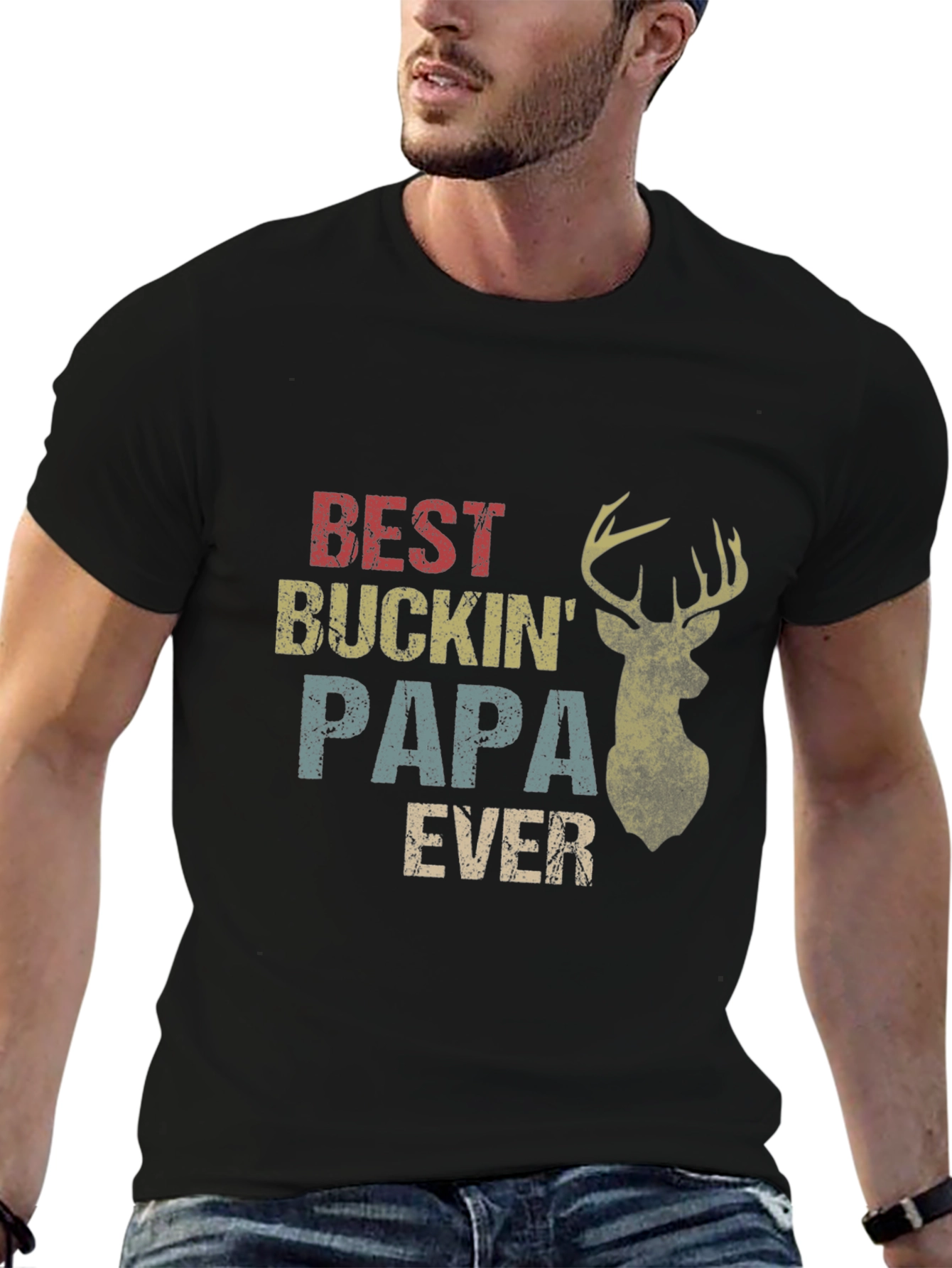 Best Buckin Papa Ever Black T-Shirt