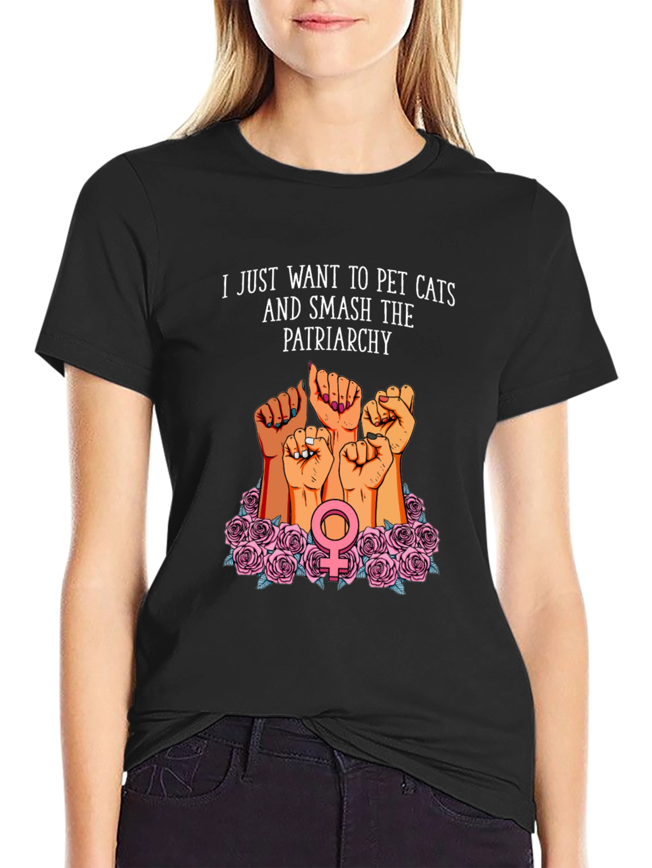 Feminist Graphic T-Shirt: Pet Cats & Smash Patriarchy