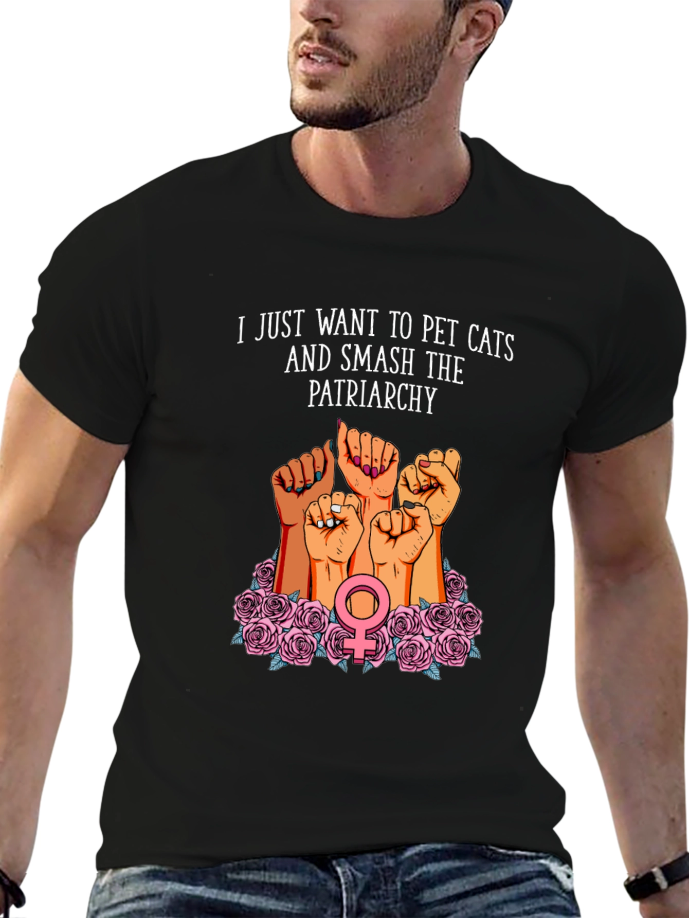 Feminist Graphic T-Shirt: Pet Cats & Smash Patriarchy