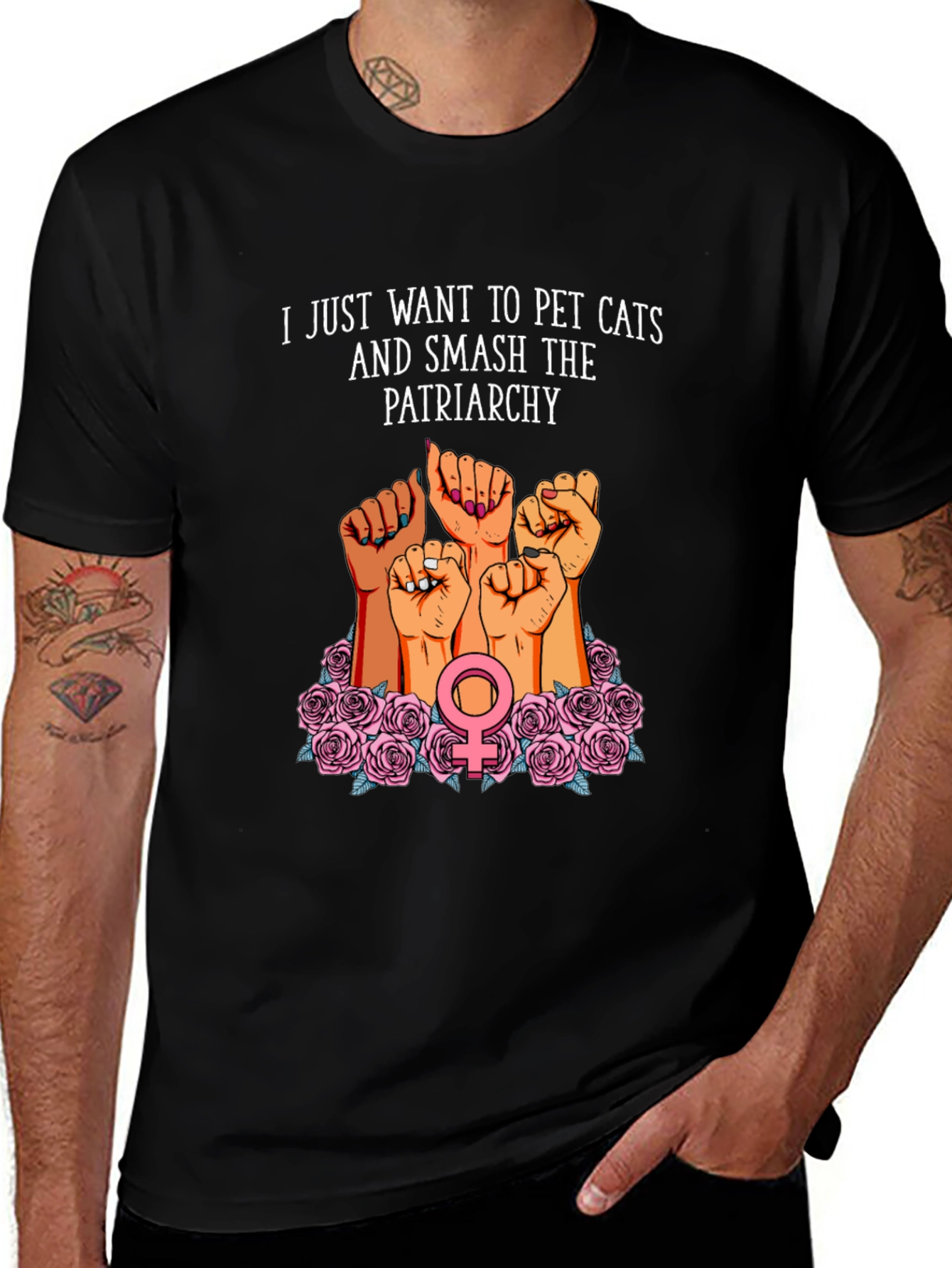 Feminist Graphic T-Shirt: Pet Cats & Smash Patriarchy