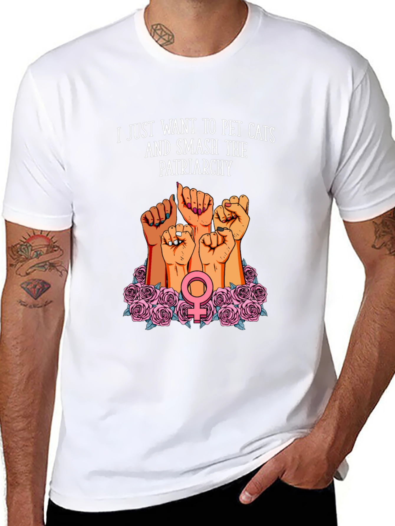 Feminist Graphic T-Shirt: Pet Cats & Smash Patriarchy
