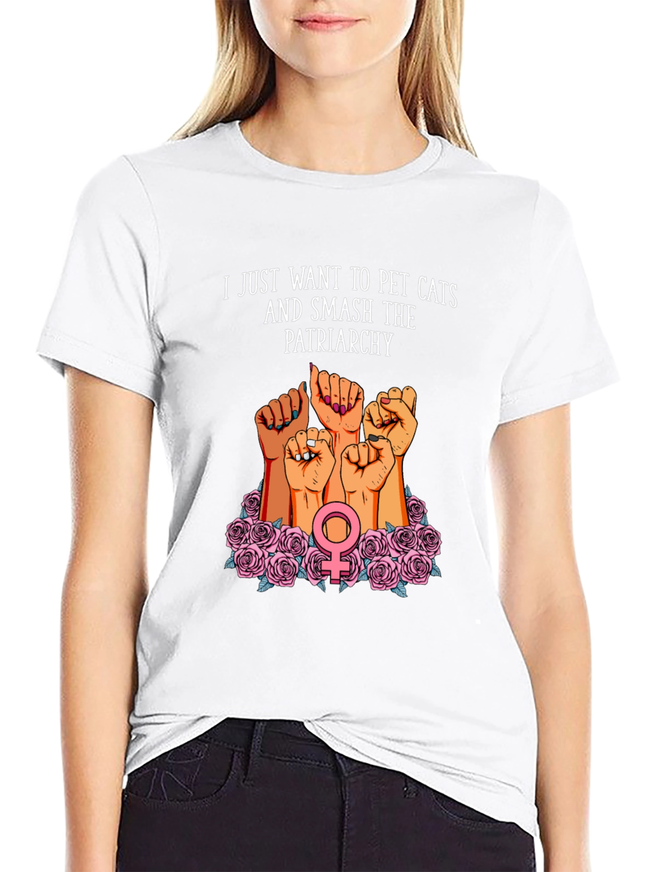 Feminist Graphic T-Shirt: Pet Cats & Smash Patriarchy