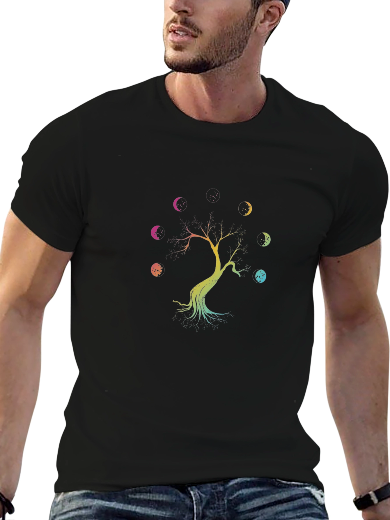 Moon Phase Tree Black T-Shirt
