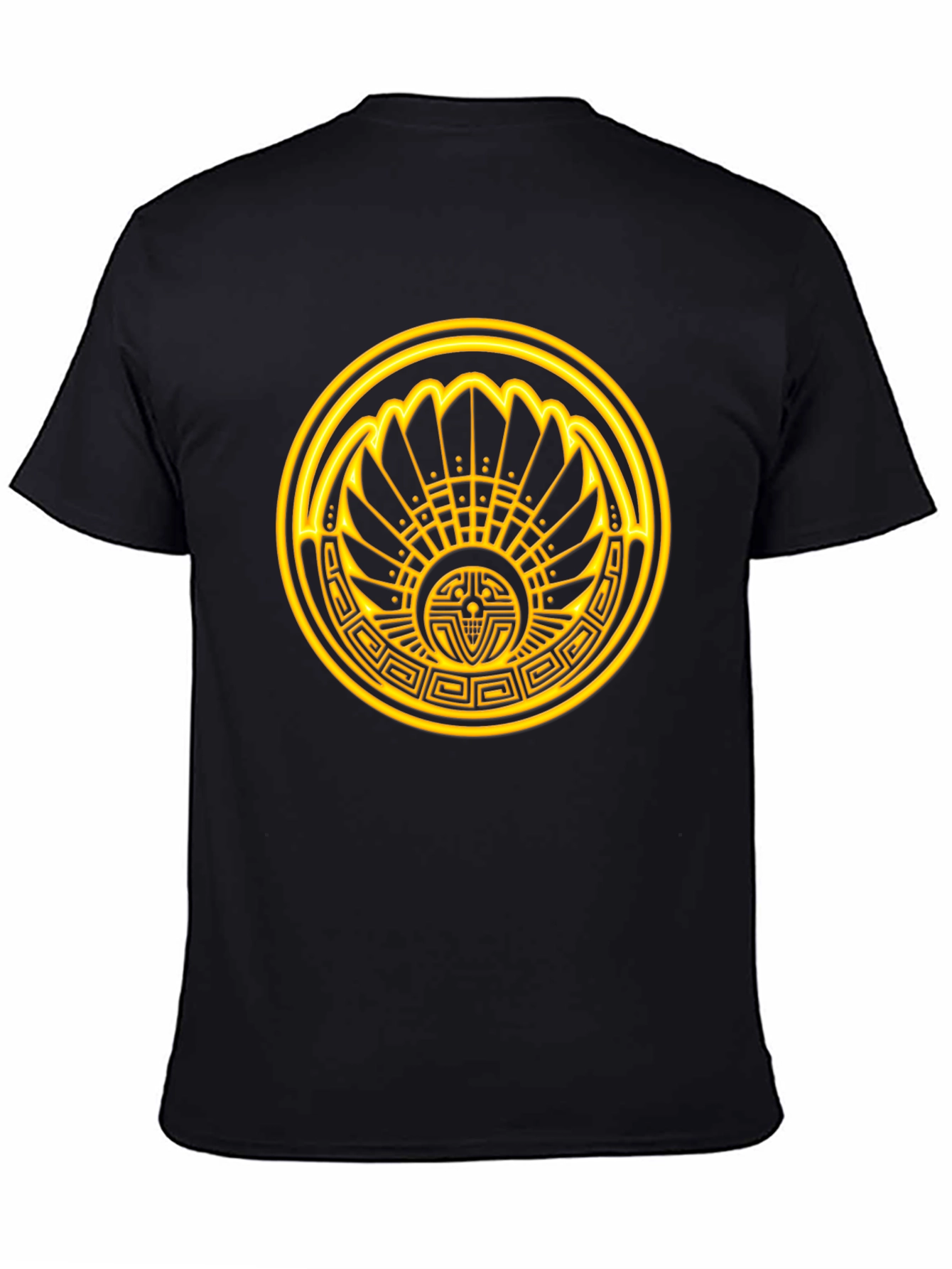 Aztec Sun T-Shirt - Golden Design on Black Cotton