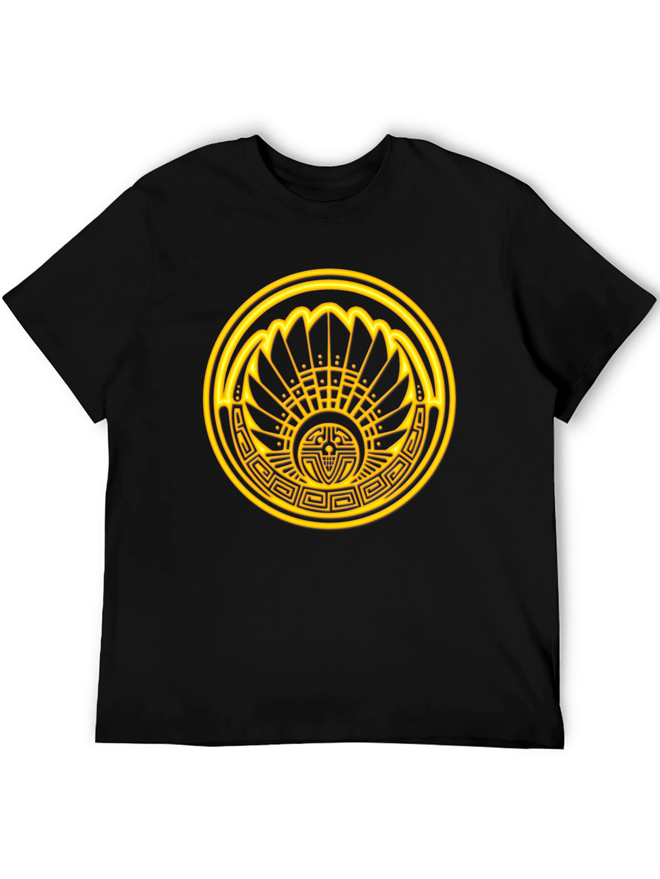 Aztec Sun T-Shirt - Golden Design on Black Cotton