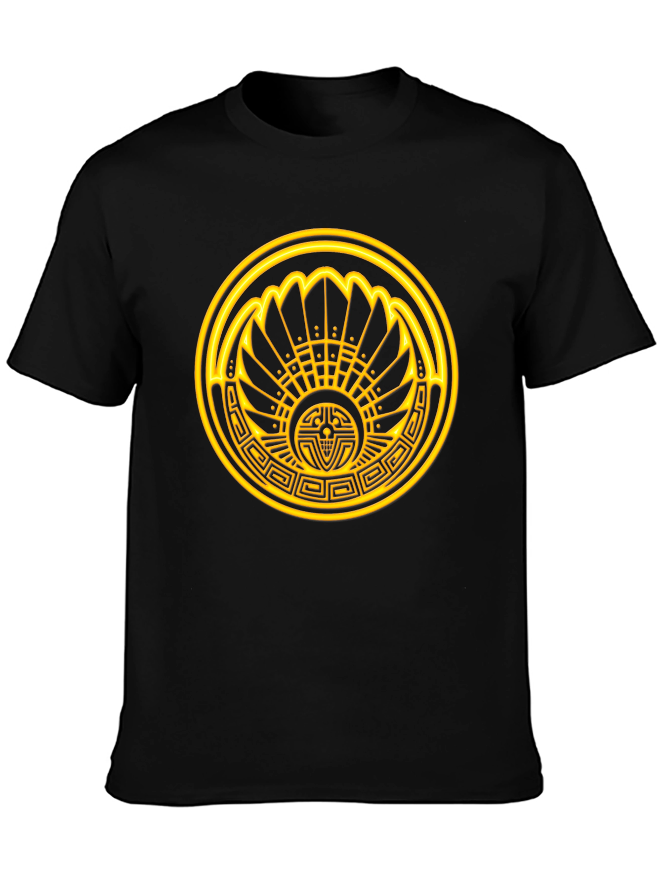 Aztec Sun T-Shirt - Golden Design on Black Cotton