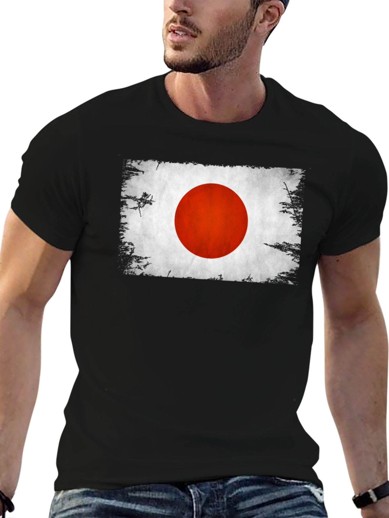 Japan Flag Graphic T-Shirt Distressed Look