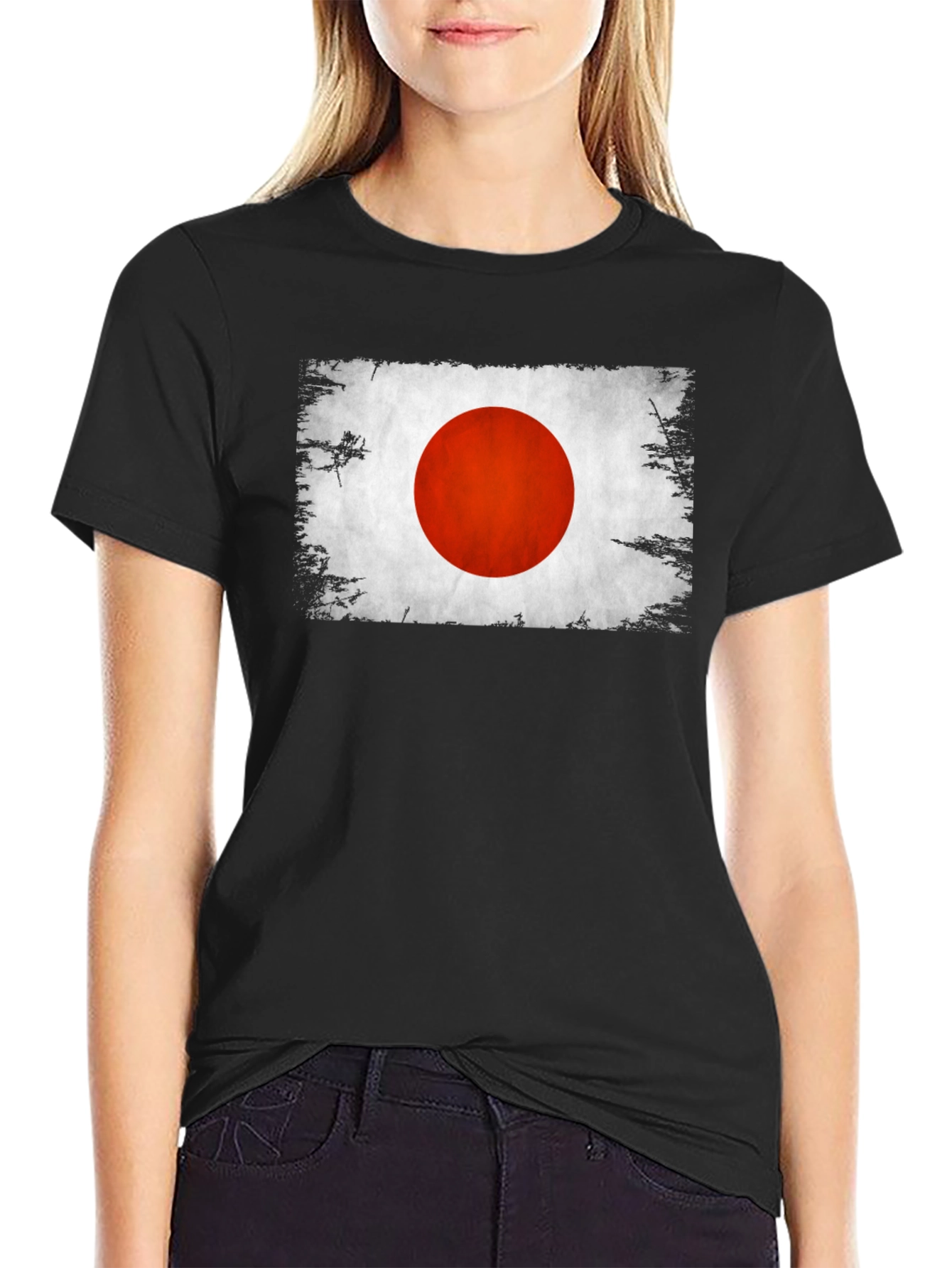 Japan Flag Graphic T-Shirt Distressed Look