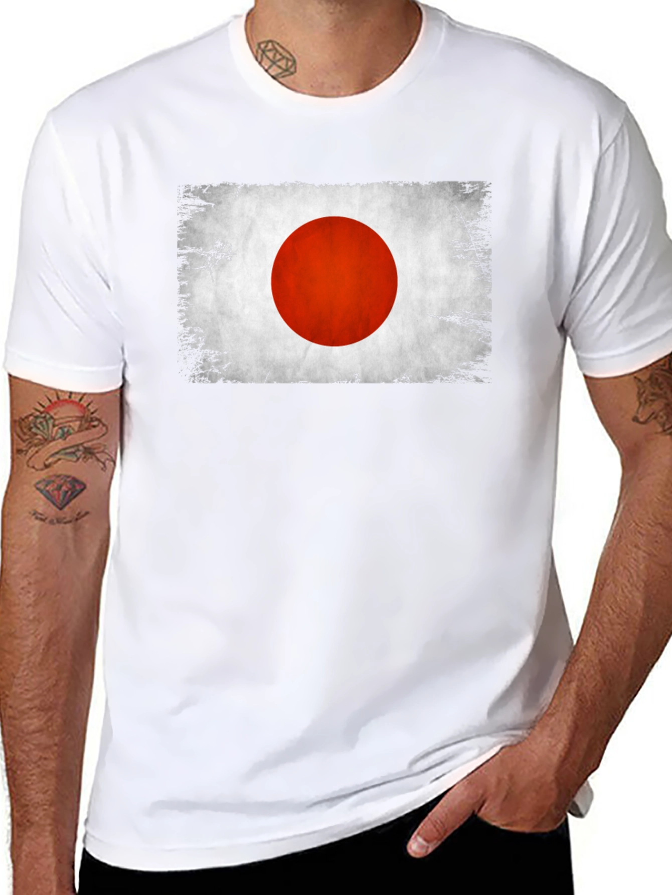 Japan Flag Graphic T-Shirt Distressed Look