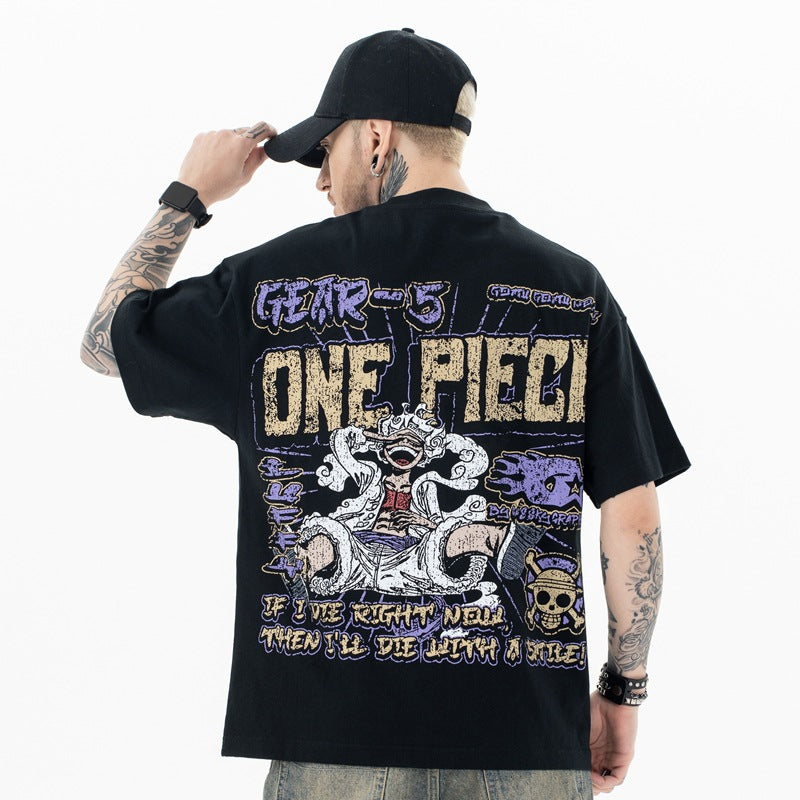 Men's Cartoon Destroyed Print Short Sleeve T-Shirt Unisex