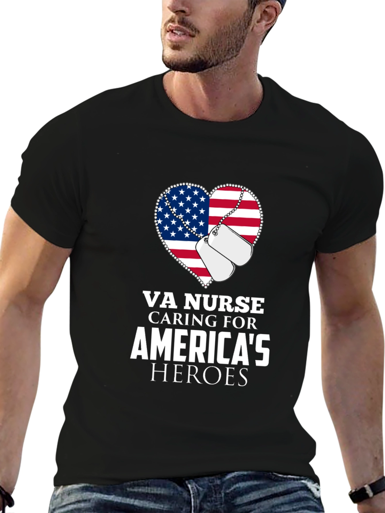 VA Nurse American Flag Heart T-Shirt