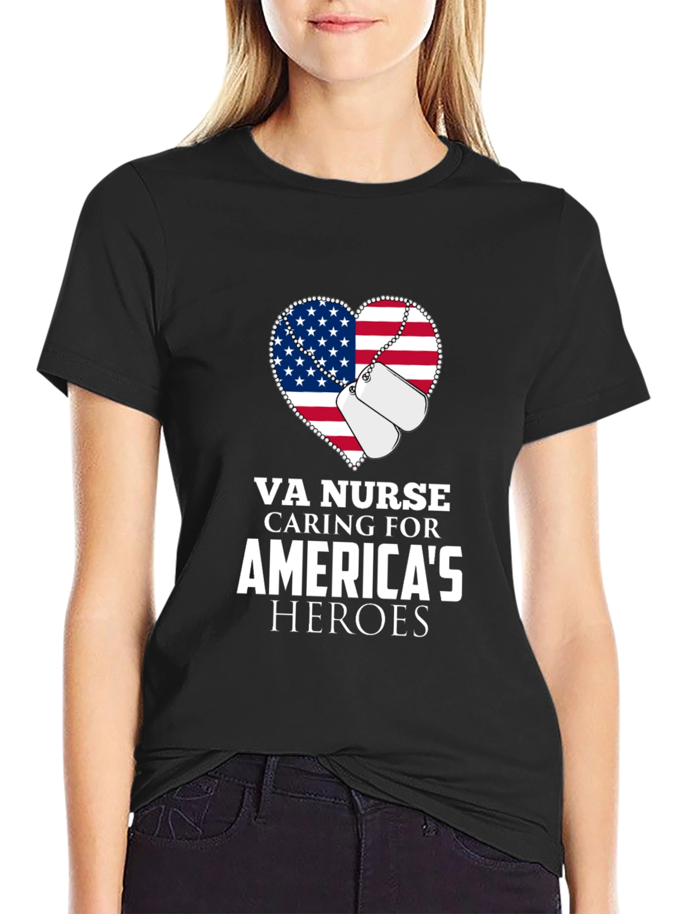 VA Nurse American Flag Heart T-Shirt