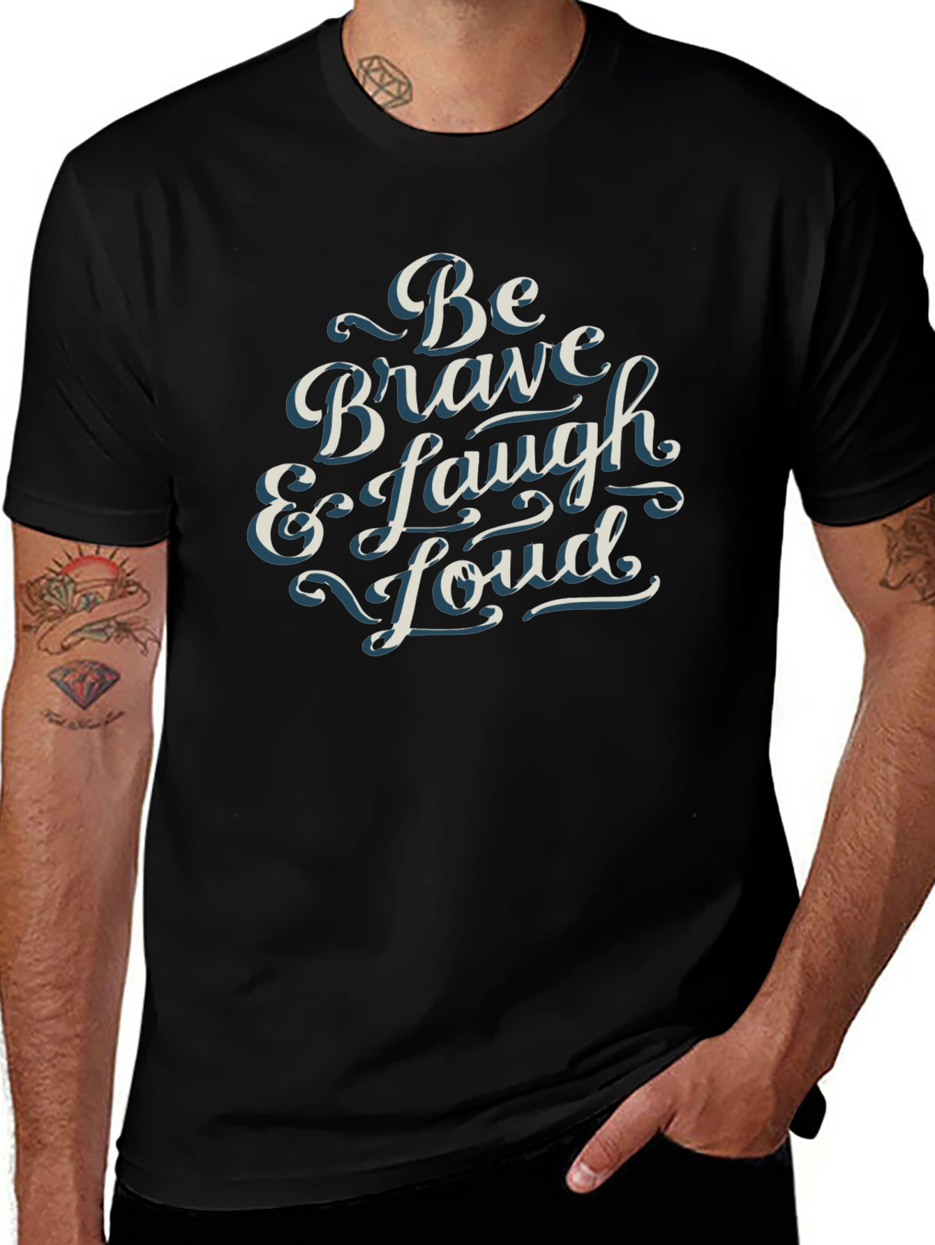 Be Brave & Laugh Loud Black Graphic T-Shirt