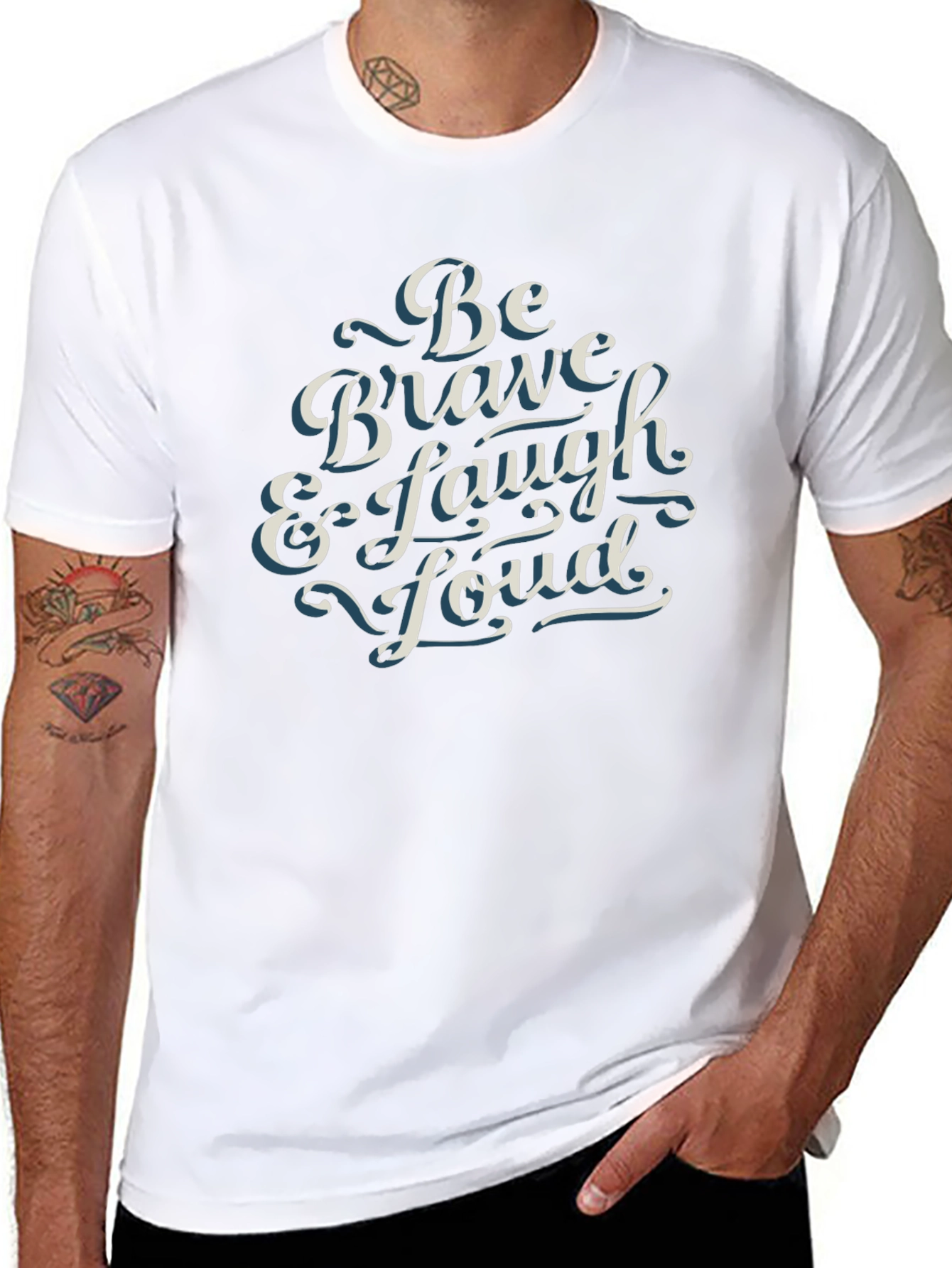 Be Brave & Laugh Loud Black Graphic T-Shirt