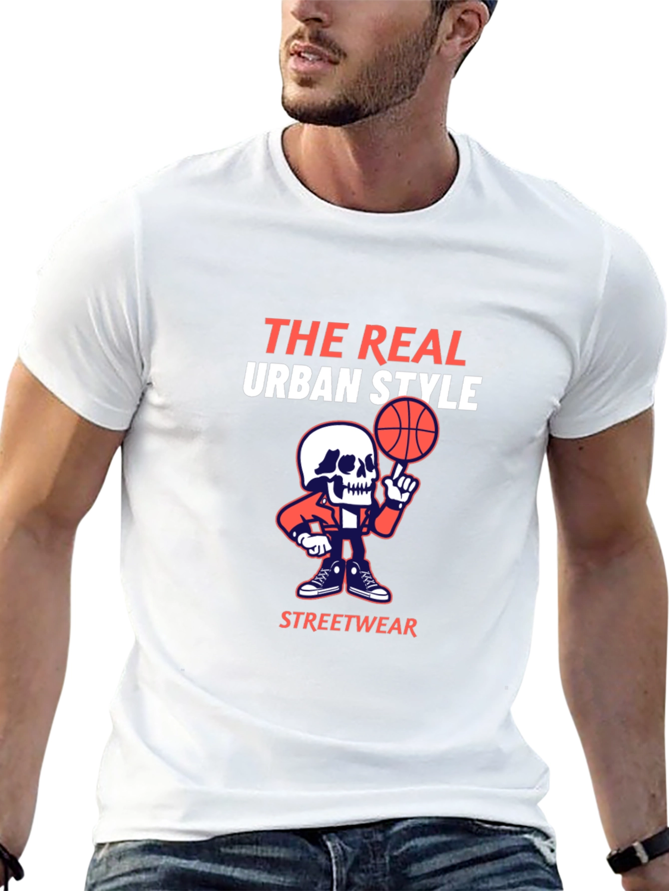Urban Style Graphic Tee - Skull Basketball Design