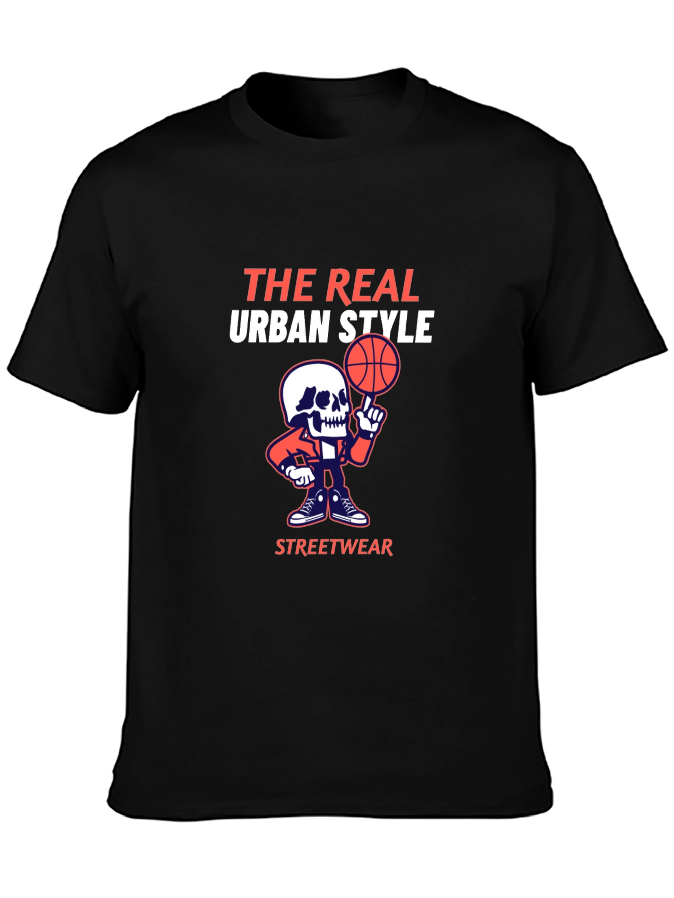 Urban Style Graphic Tee - Skull Basketball Design