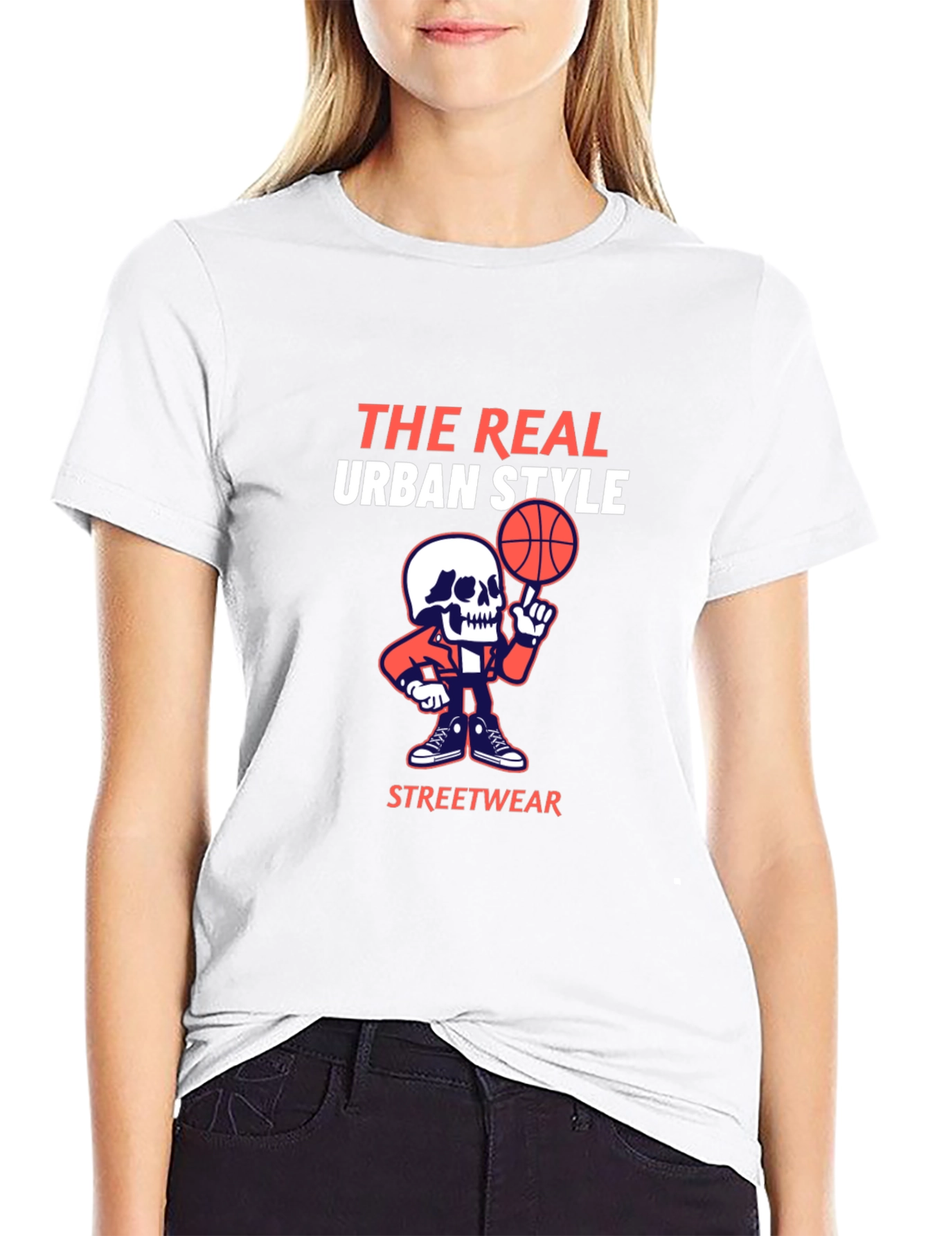 Urban Style Graphic Tee - Skull Basketball Design