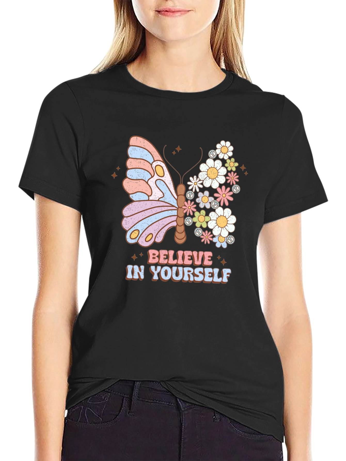 Believe In Yourself Butterfly Floral Graphic Tee