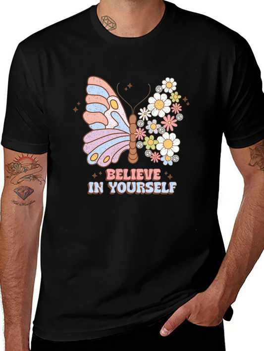 Believe In Yourself Butterfly Floral Graphic Tee