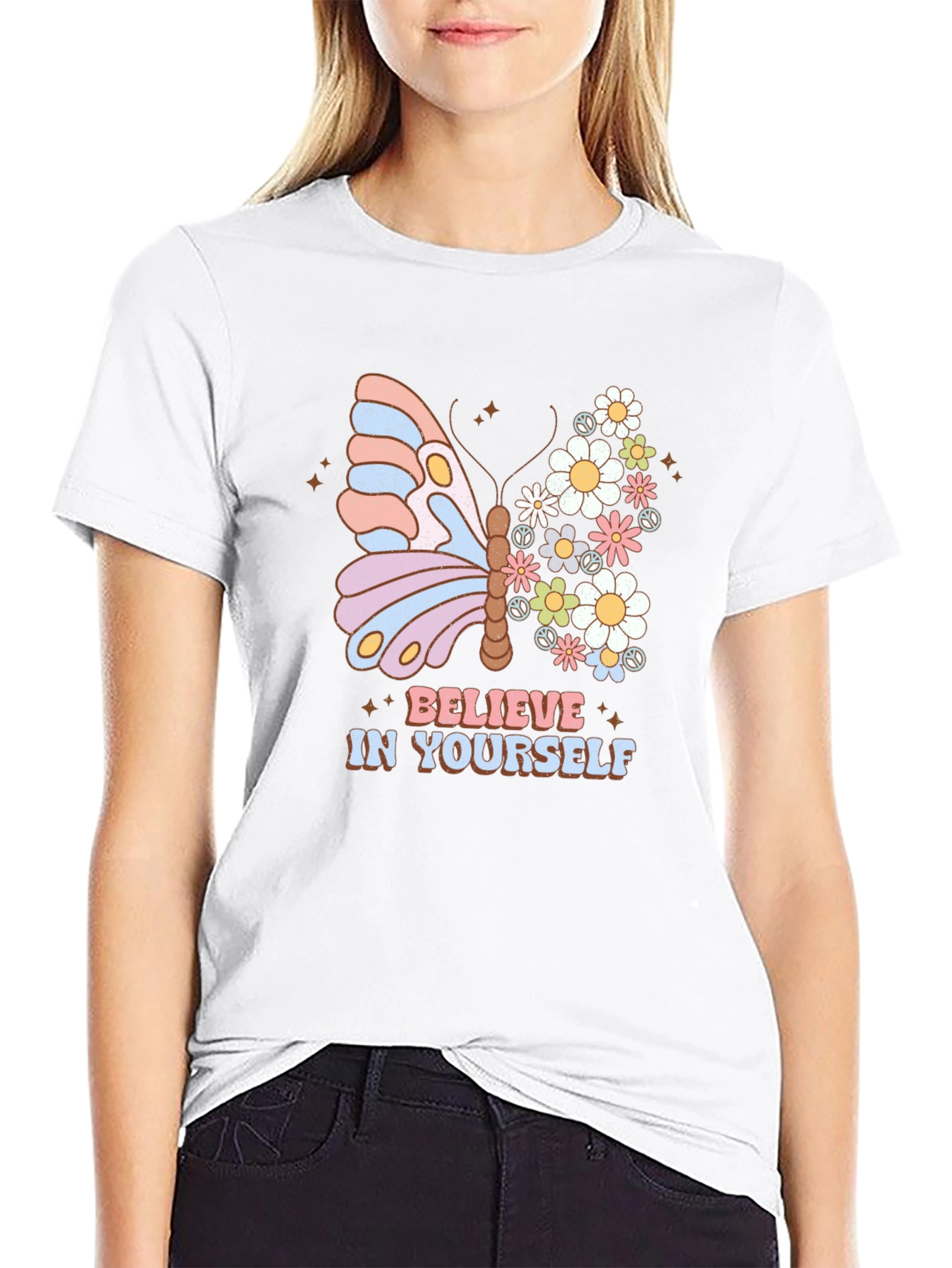 Believe In Yourself Butterfly Floral Graphic Tee