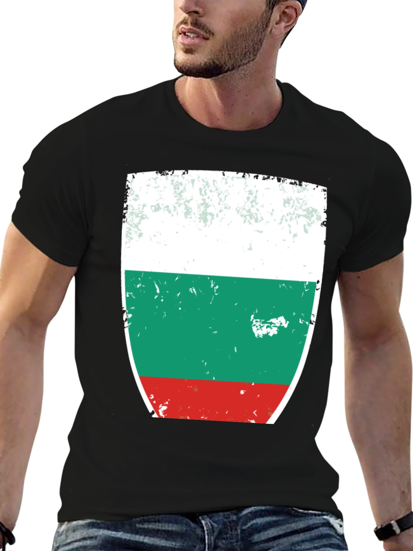 Bulgaria Flag T-Shirt Distressed Design Black