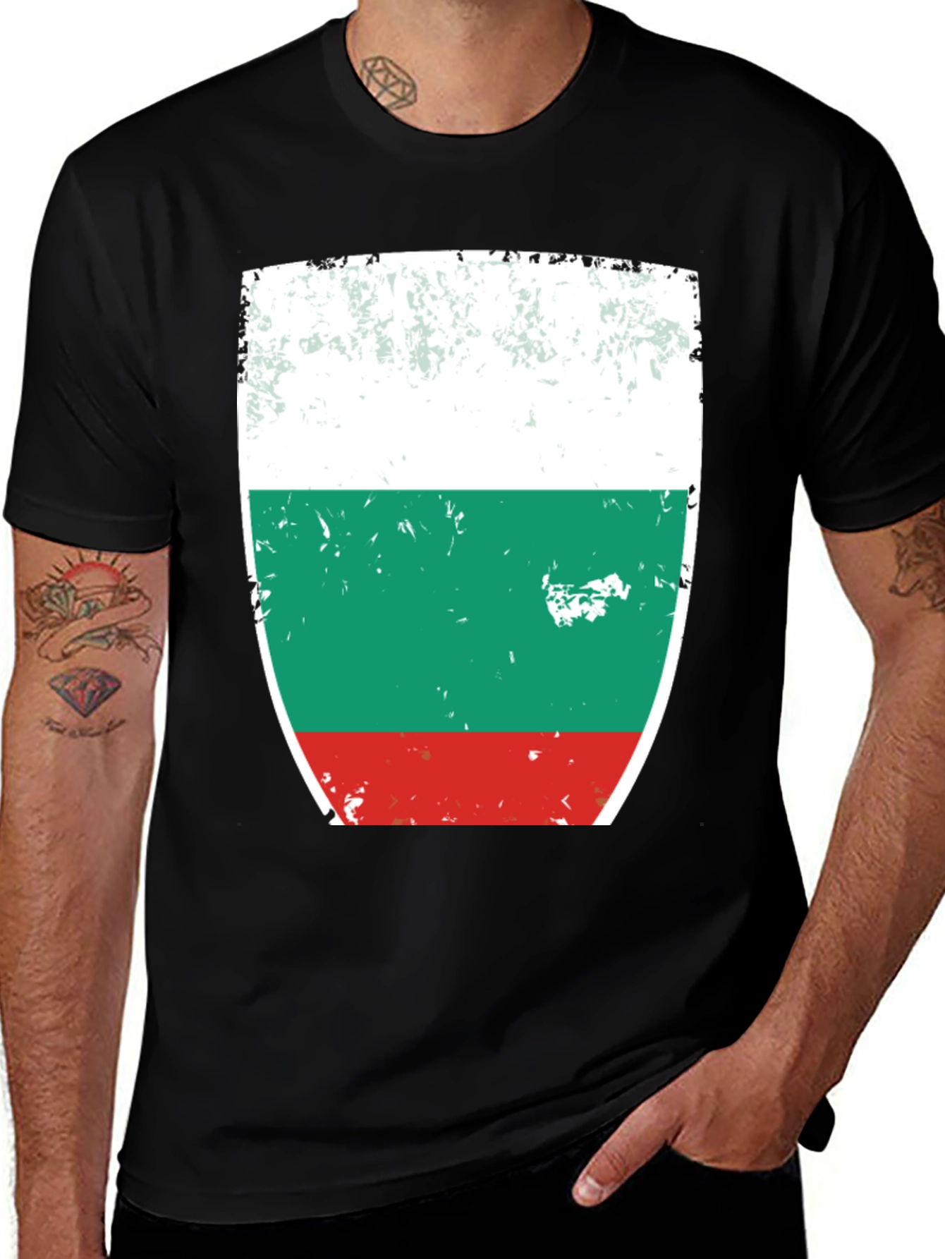 Bulgaria Flag T-Shirt Distressed Design Black