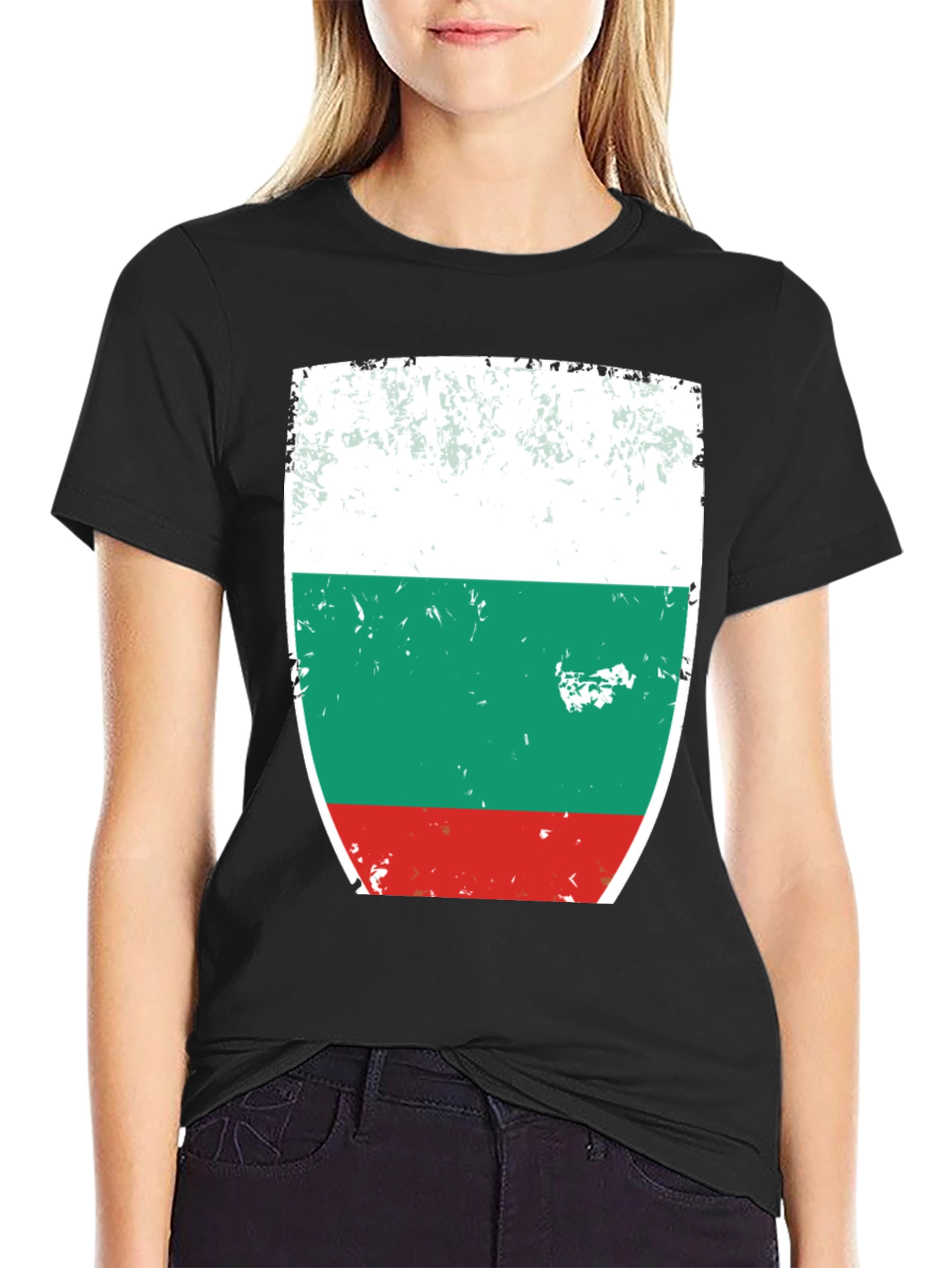 Bulgaria Flag T-Shirt Distressed Design Black