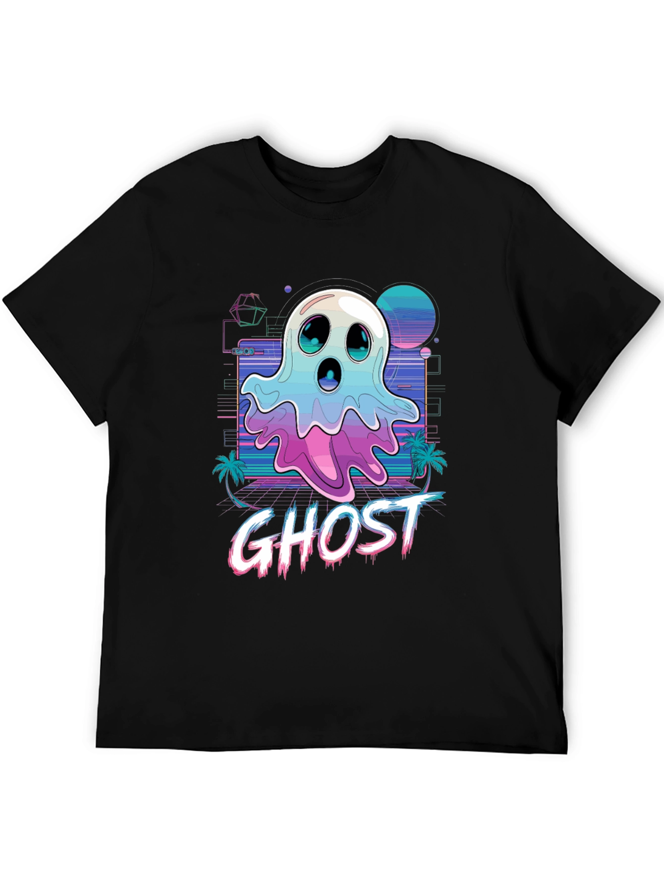 Retro Ghost Graphic Tee - Vaporwave Style T-Shirt
