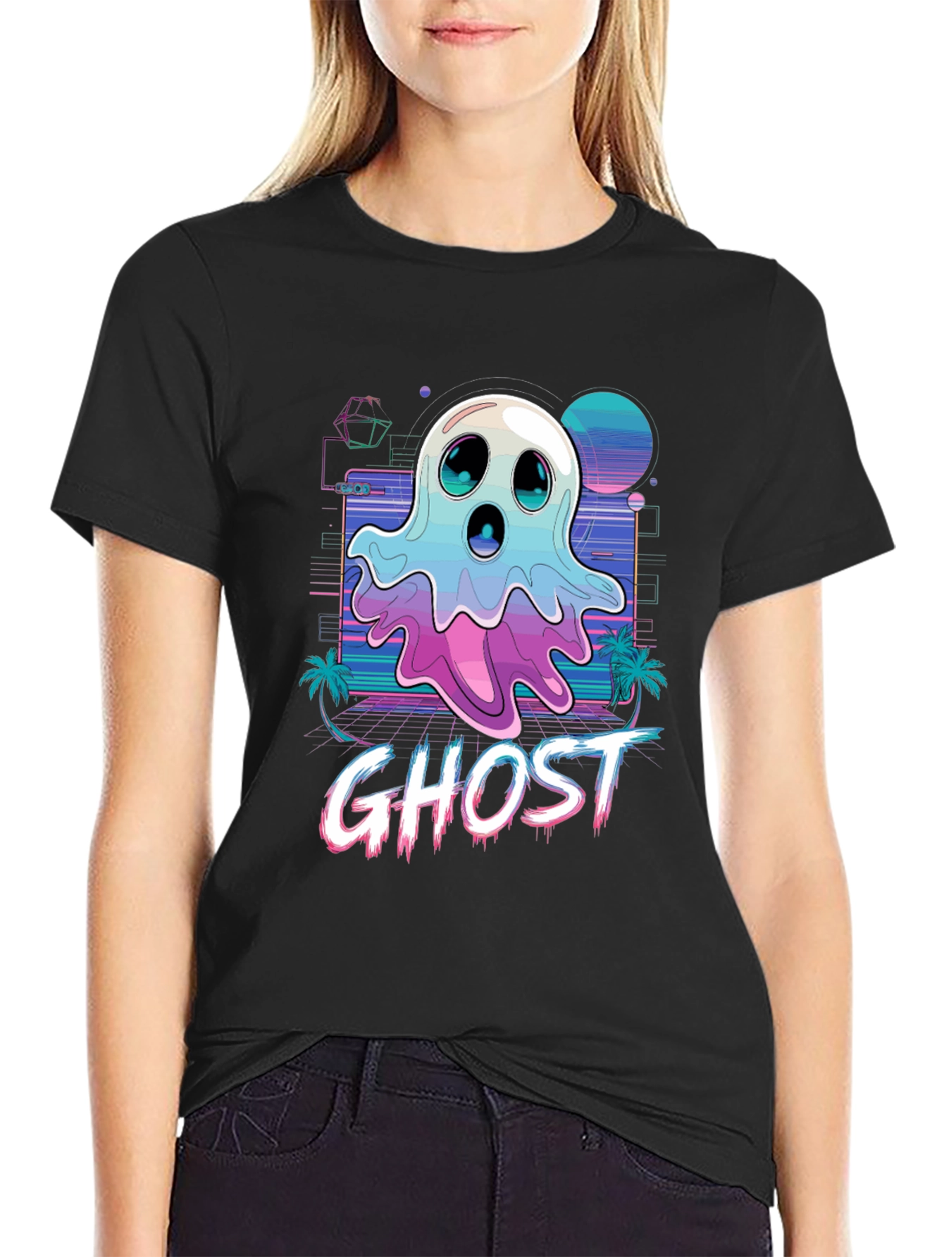 Retro Ghost Graphic Tee - Vaporwave Style T-Shirt
