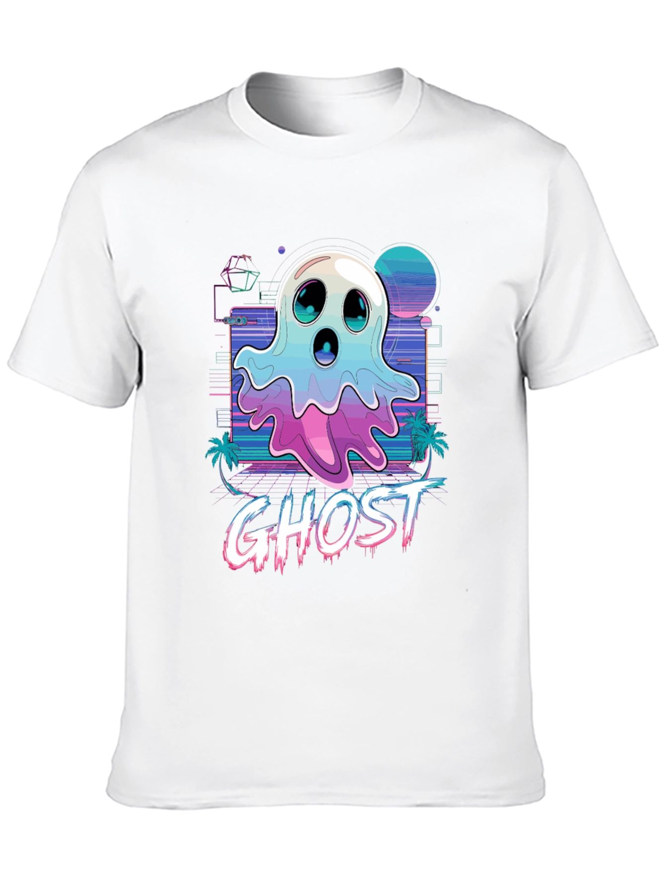 Retro Ghost Graphic Tee - Vaporwave Style T-Shirt