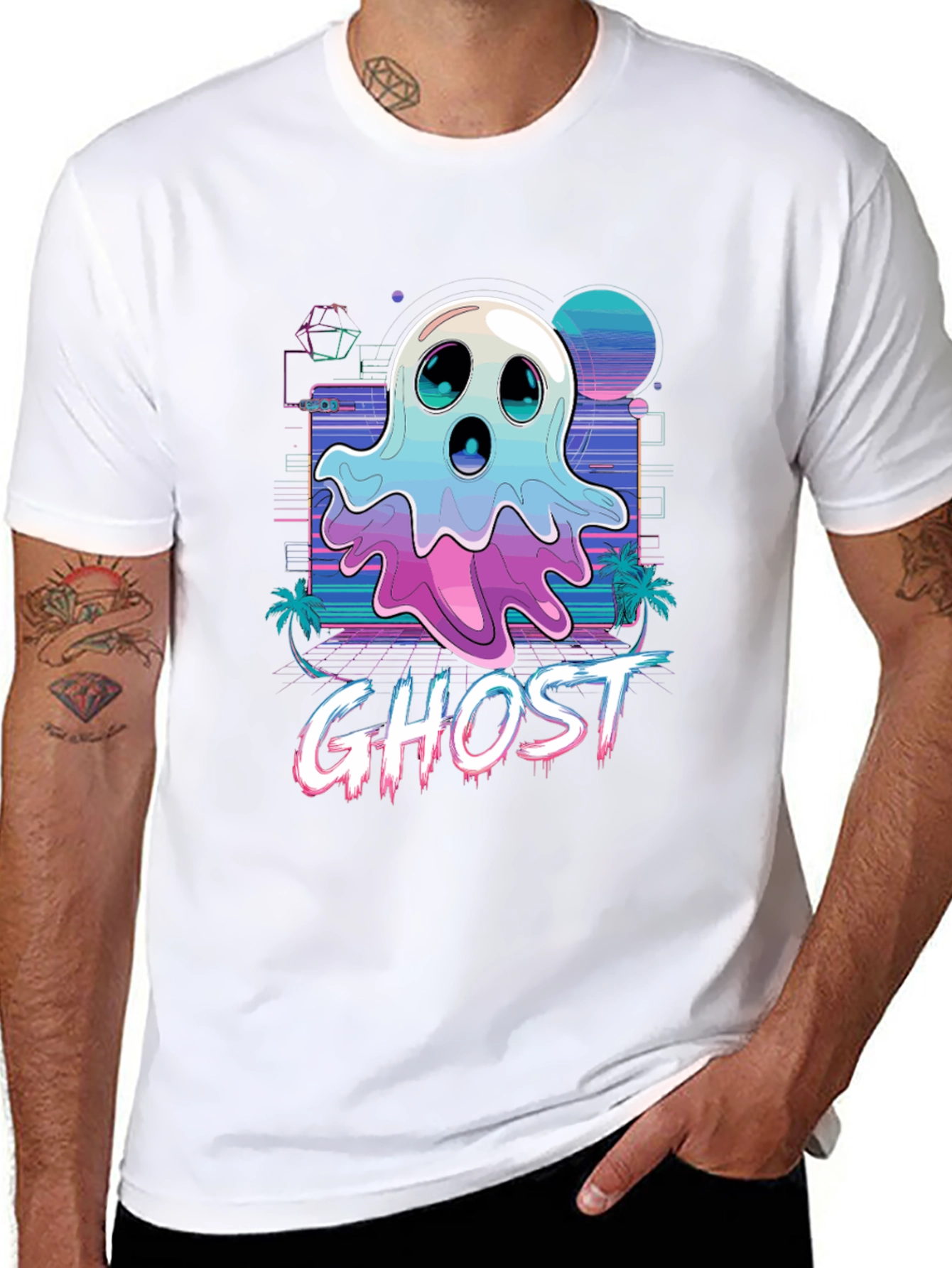 Retro Ghost Graphic Tee - Vaporwave Style T-Shirt